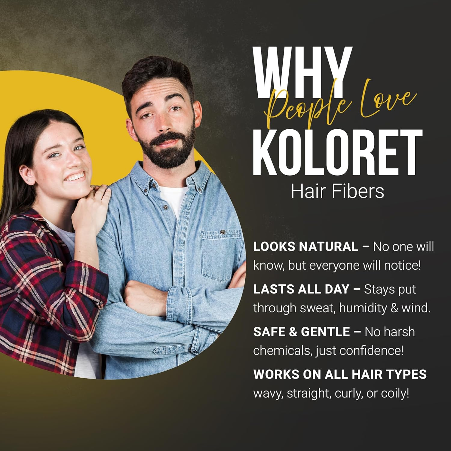 Herbishh Koloret Hair Building Fibers &ndash; Black Powder for Thinning Hair, Instant Bald Spot Cover up & Scalp Concealer &ndash; Sweat-Proof & Water-Resistant Hair Thickening Fibers for Men & Women, 12G image number 1