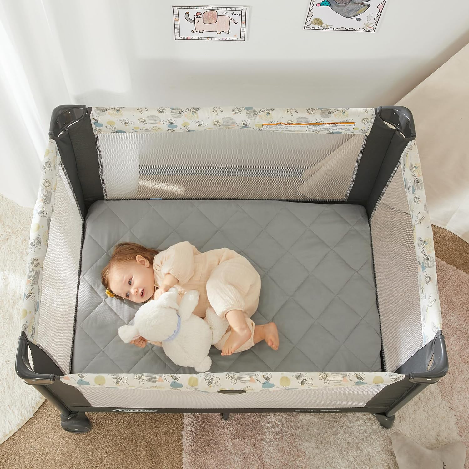 TILLYOU Pack and Play Sheet - Soft Quilted Crib Cover Pad, Toddlers Mattress Protector with 1''-3'' Deep Pocket, Thick Play Yard Playpen Sheets, Breathable Fluffy Crib Mattress Pad, 39"X27", Grey image number 2