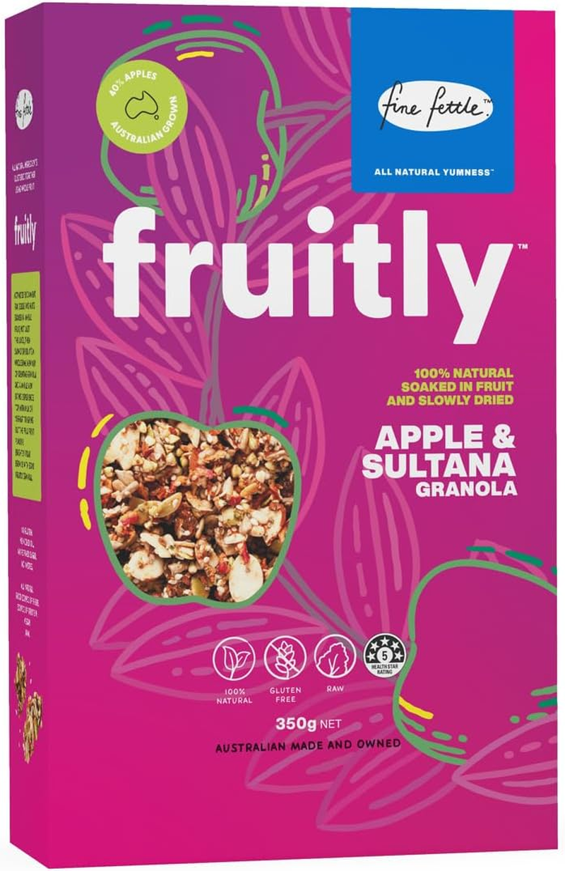 Fine Fettle Fruitly Multi Pack (2 X Apple & Sultana, 2 X Pear & Cranberry, 2 X Orange & Coconut). Gluten Free Granola Cereal - Soaked in Real Fruit and Slowly Dried - Made from Raw Seeds and Nuts image number 1