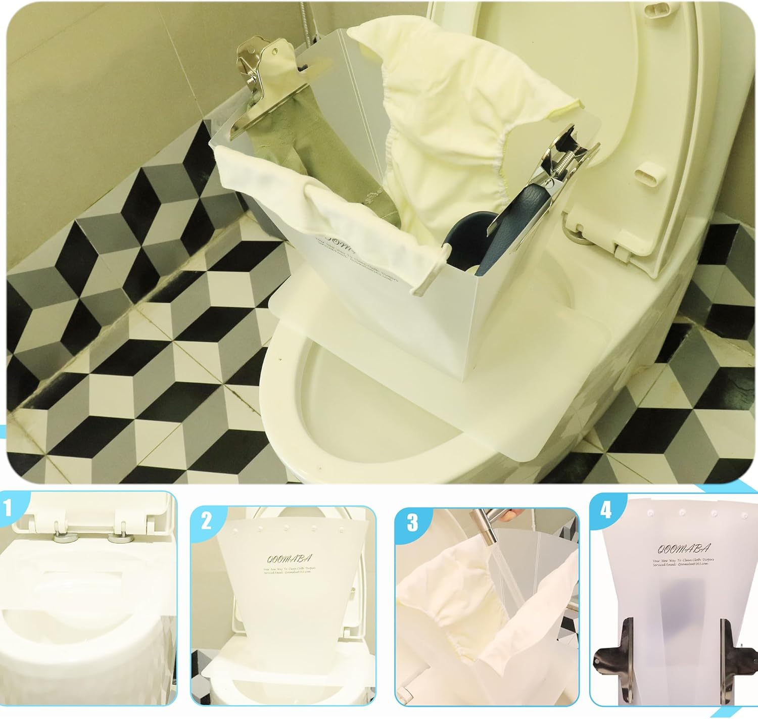 Cloth Diaper Sprayer Splatter Shield with Grabber Reacher Tool - Snap Design for Stability, One-Handed Rinsing, Perfect for Cloth Diapers, Dog Diapers, Lick Mats, Shoes, and More., Grey