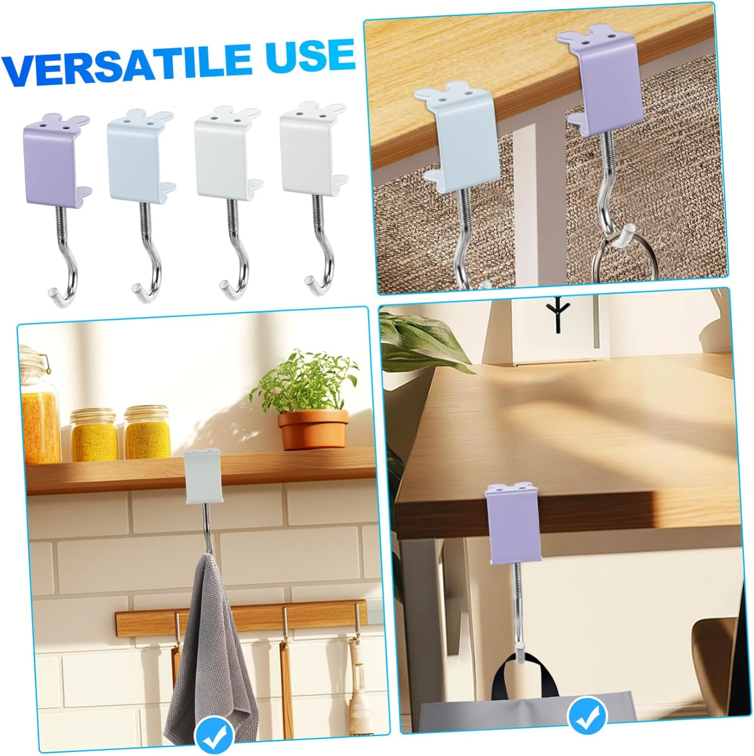VILLFUL 4Pcs Desk Edge Hook Space Saving Bag Holder Clamps Metal Desk Hooks Office Accessories image number 1