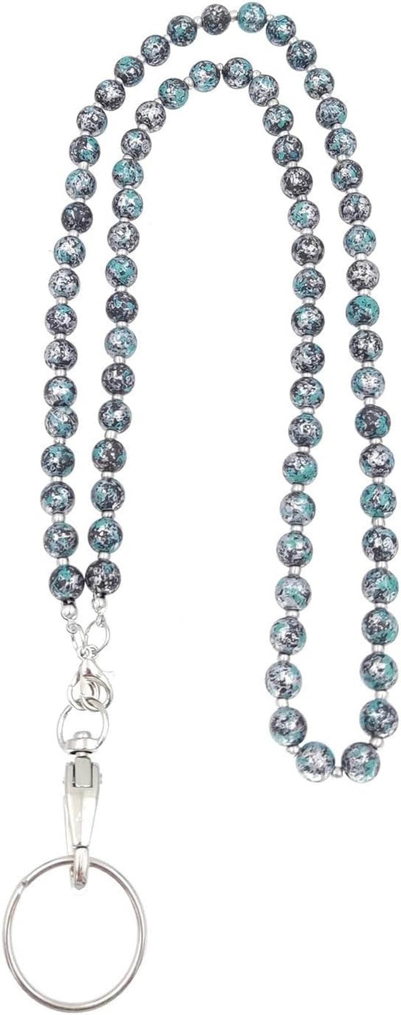 LABUBU Lanyard for ID Badges Holder, Beaded Cute Lanyard for Keys Neck Lanyards for Glasses Chain Strap for Women (Turkish Silver and White Bicolor Set) image number 2