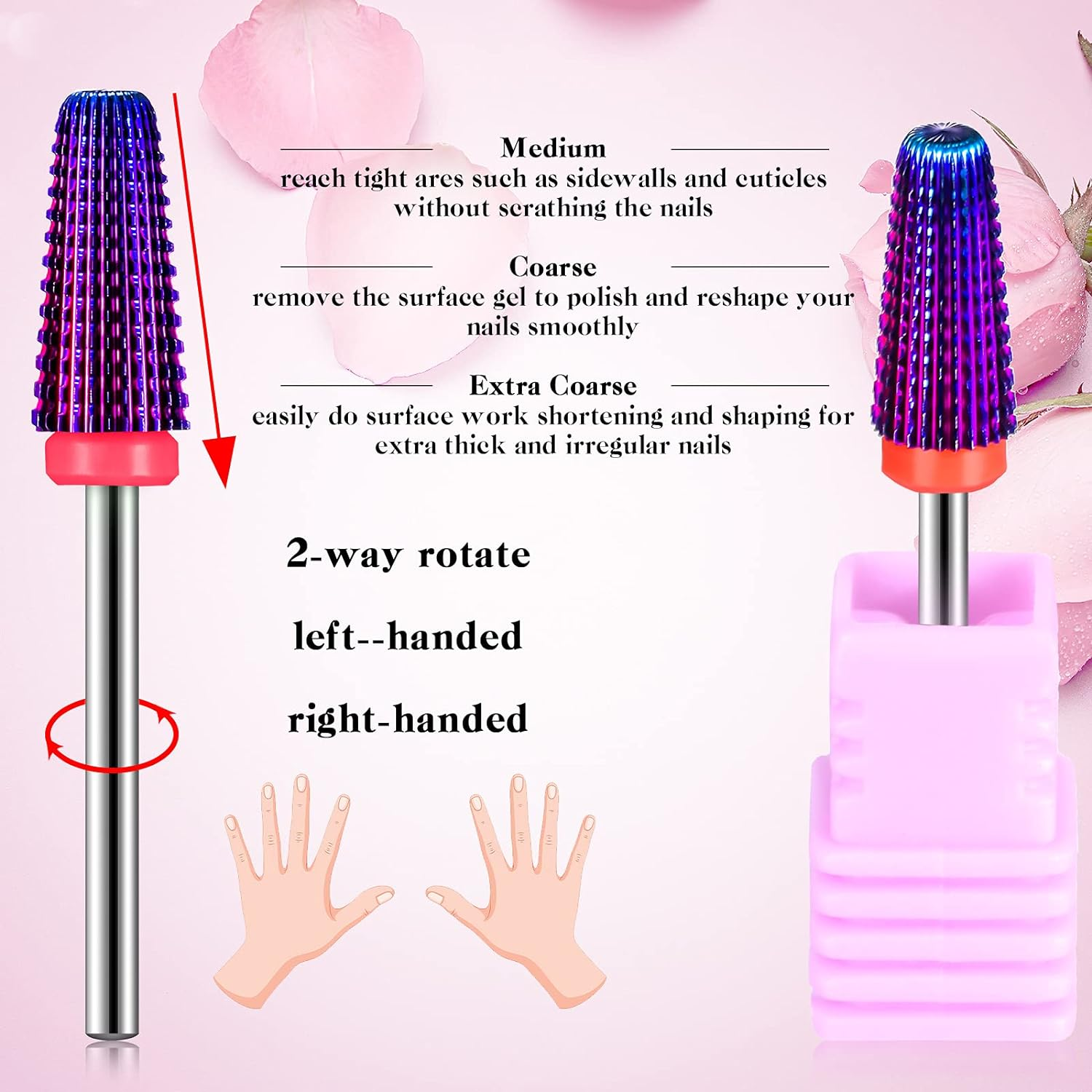 3 Pieces Nail Carbide 5 in 1 Bit, Nail Drill Bits Set-2 Way Rotate Use for Both Left to Right Handed, 3/32 Inch Shank Size Drill Machine for Fast Remove Acrylic or Hard Gel (Purple) image number 1