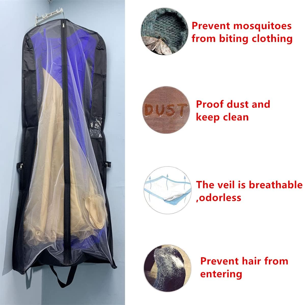 Lehom Dust Proof Garment Storage Bags Wedding Dress Storage Bag Black Foldable Hanging Garment Cover Bridal Gown for Travel Suits Tuxedos Dresses Coats Wedding Dress Garment Bag 72&rdquo; X 24&ldquo; Large
