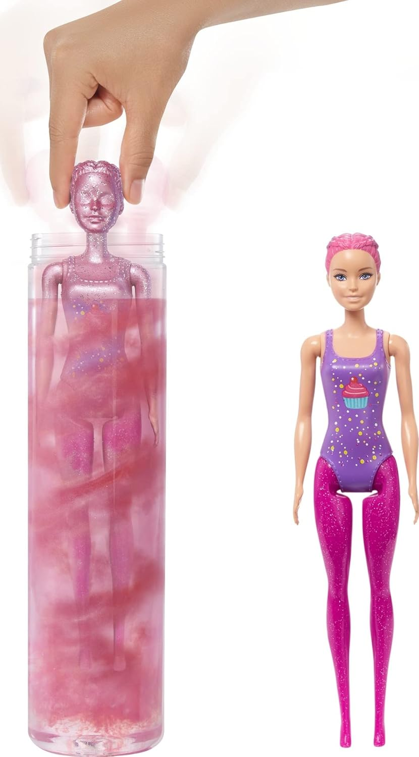 Barbie Color Reveal Glitter! Hair Swaps Doll, Glittery Pink with 25 Hairstyling & Party-Themed Surprises Including 10 Plug-In Hair Pieces, for Kids 3 Years Old & Up image number 3