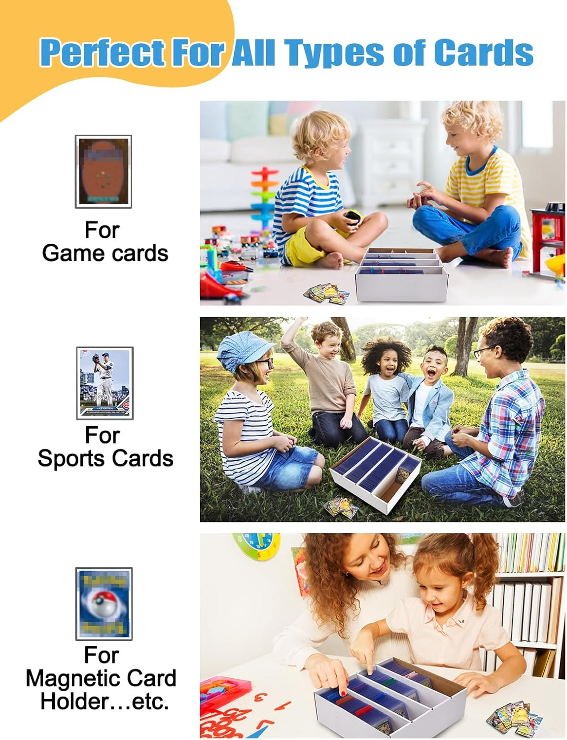 4 Pack Sports Card Boxes 3120 Count Cardboard Card Storage Box White Bulk Card Storage Baseball Card Boxes with 10 Dividers Sports Cards Storage Box for Card Game Baseball Card Storage Boxes image number 1