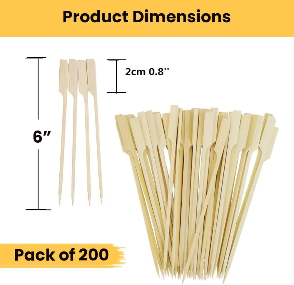 Bamboo Paddle Picks Skewers Toothpicks Bamboo Wooden Skewers, 200Pcs Bamboo Paddle Sticks Skewers,Flat Paddle Wooden Skewers Food Sticks Bamboo Skewers,Bamboo Skewers Wooden Paddle Picks for Cocktail