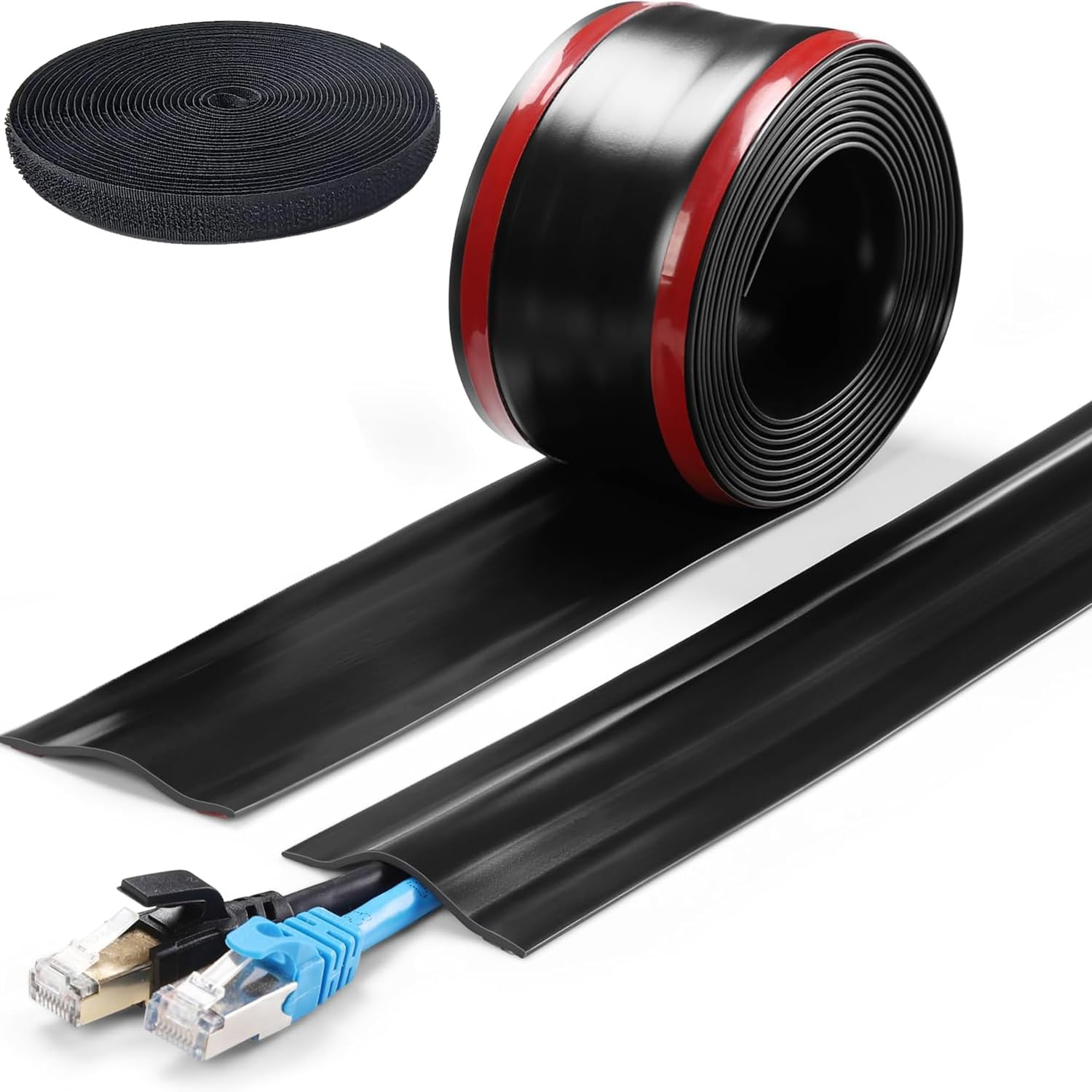 Cord Covers for Wires on Floor, Soft PVC Cord Covers for Wires on Floor, Self-Adhesive Floor Cable Cover Cord Hider, Cable Management Cable Protector for Carpets/Floors/Walls (Black)