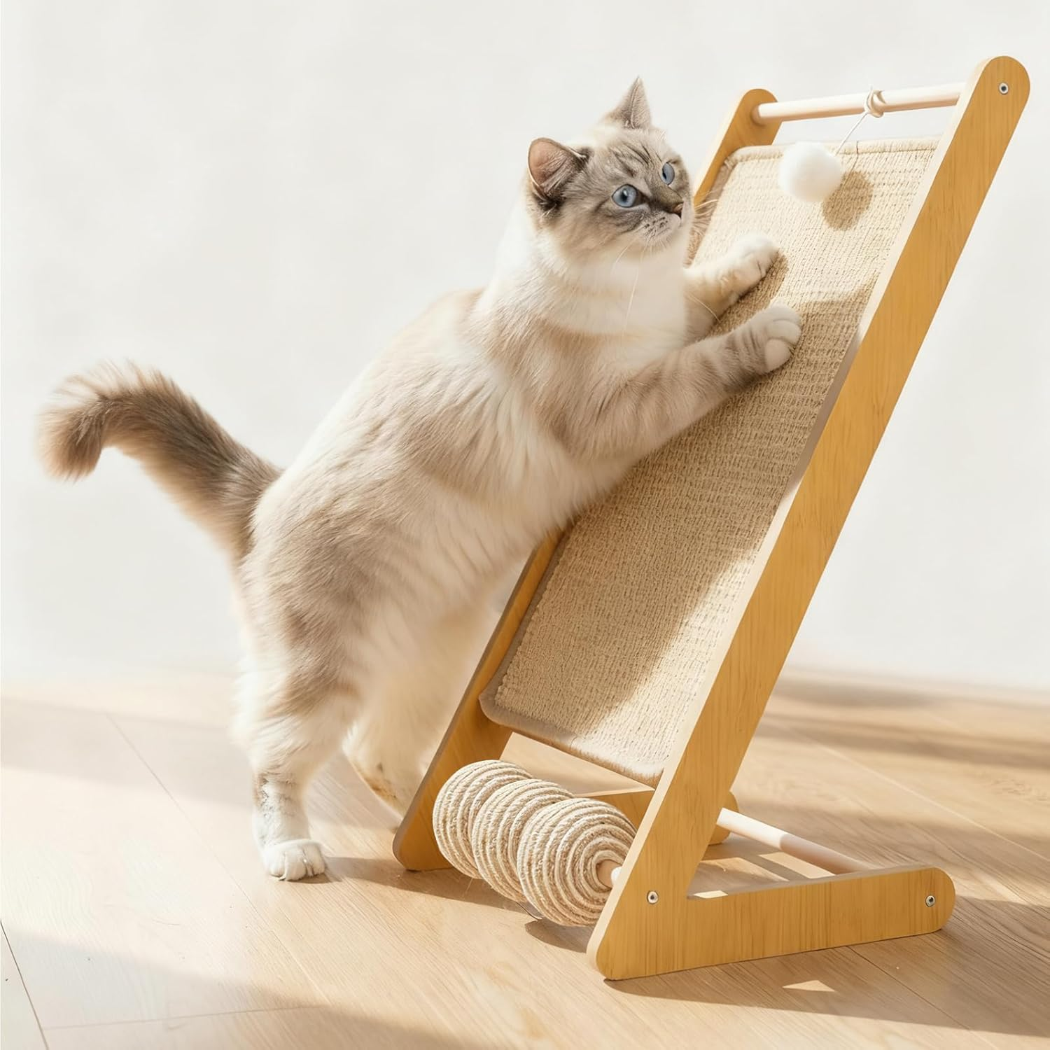 Fiula L-Shape Sisal Cat Scratching Board, Cat Scratching Post, Scratching Furniture Cat, Sisal, Vertical Scratching Board for Cats with Ball Toy, Suitable for Cats of All Ages image number 5