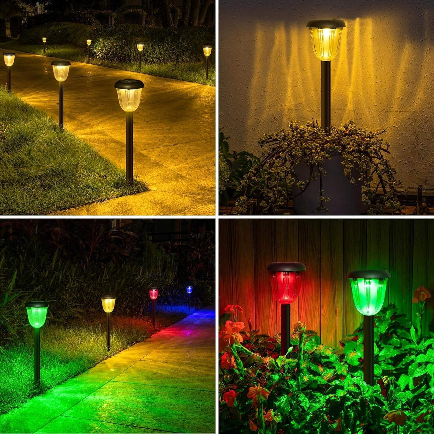 4 Pack Waterproof Solar Pathway Lights Outdoor, Landscape Lights Solar Powered 2 Lighting Modes RGBW, Auto On/Off Solar Garden Lights for Outside, Yard, Patio Walkway Driveway image number 5