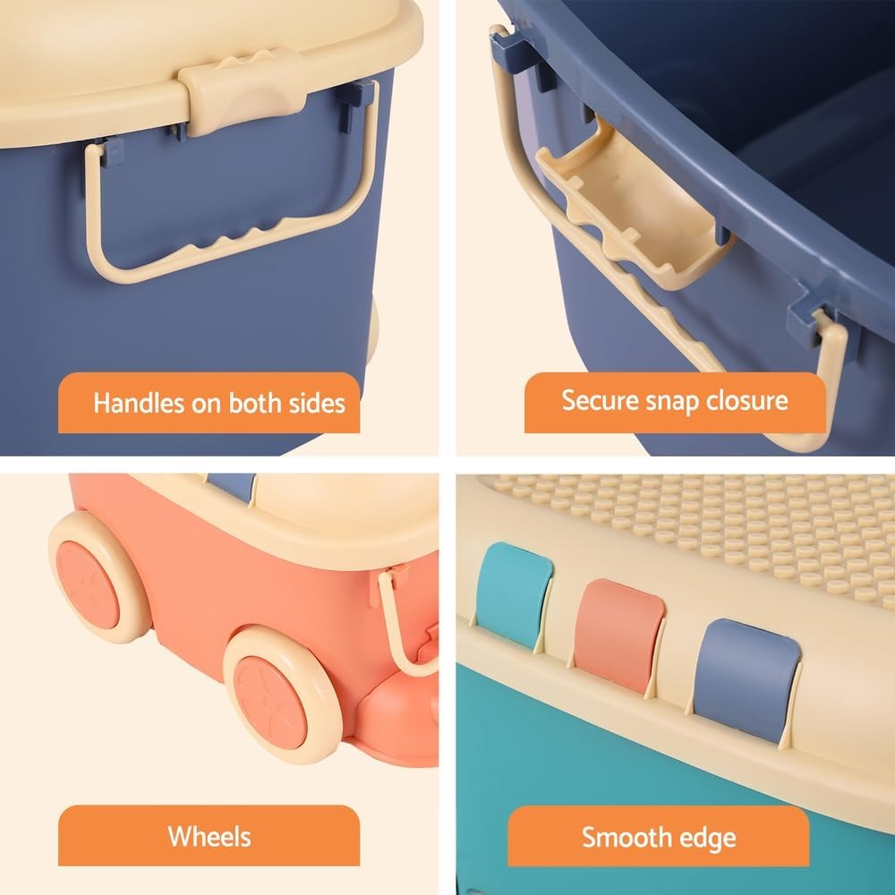 Keezi 3PCS Toy Storage Box Cute Car Toy Container Kids Toy Organiser Snack Boxes image number 4