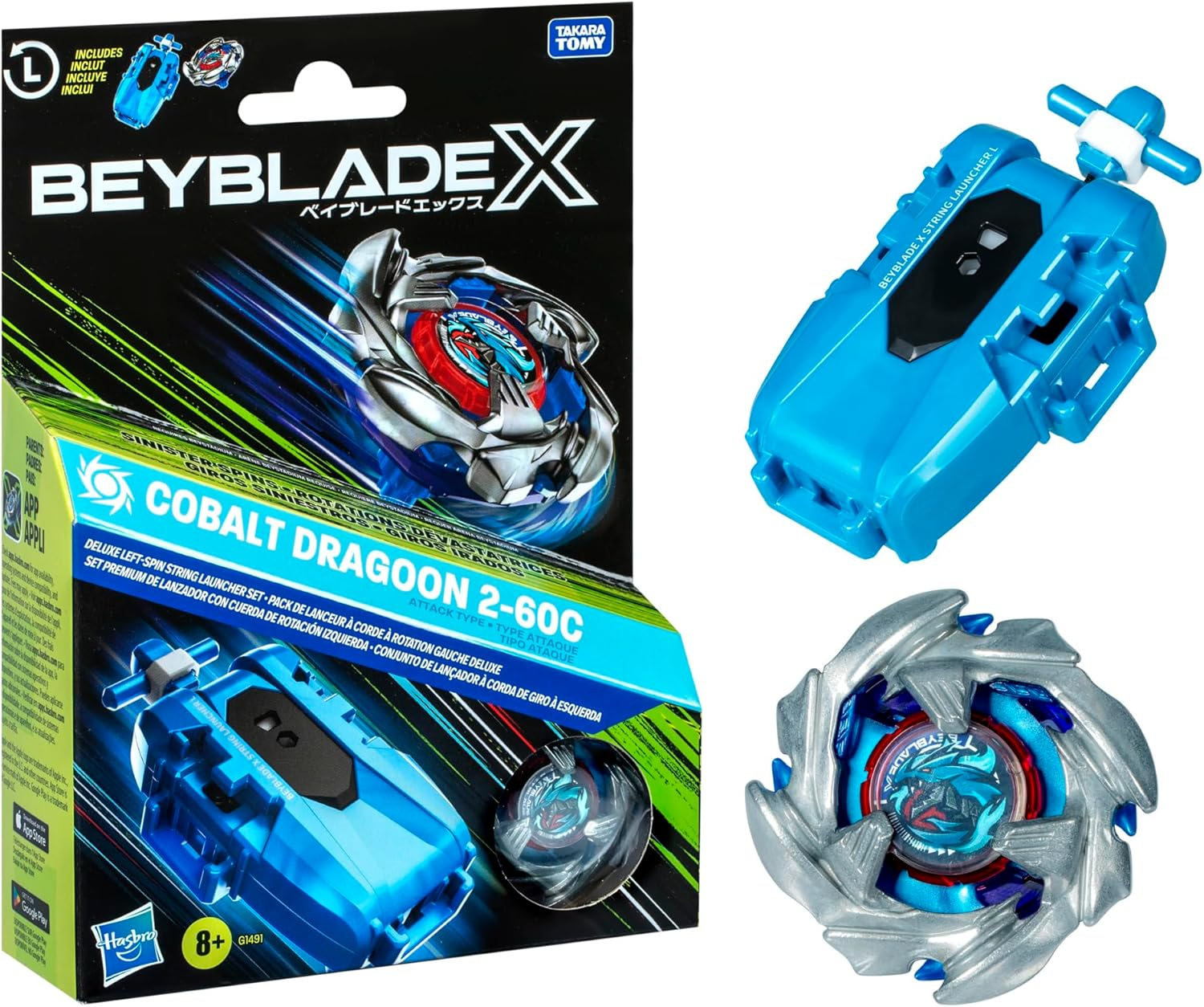 Beyblade X Cobalt Dragoon 2-60C Deluxe Left-Spin String Launcher Set with Attack Type Top Left-Spinning Top Toy image number 4