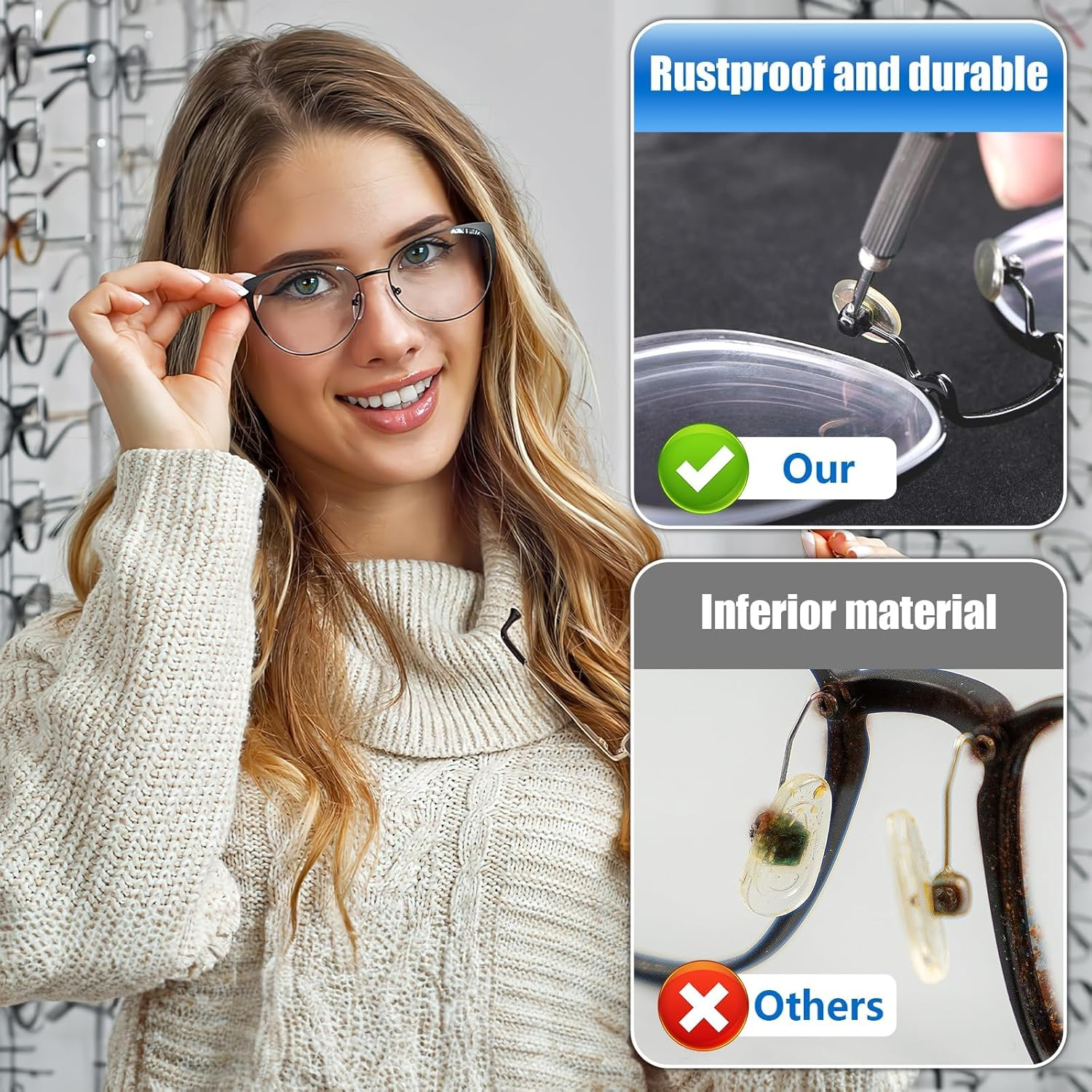 Eyeglass Nose Pads, 60 Pairs Soft Silicone anti Slip Glasses Nose Pads, Eyeglass Repair Kit for Replace Nose Pads and Repair Glasses (12 Styles)