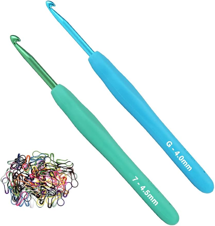 4Mm and 4.5Mm Crochet Hook，2Pack Size Crochet Hook Aluminum Soft Grip Rubber Handle Needles,Ergonomic Handle Crochet Hooks Set, Crochet Needle for Beginners and Experienced Crochet Hooks Lovers