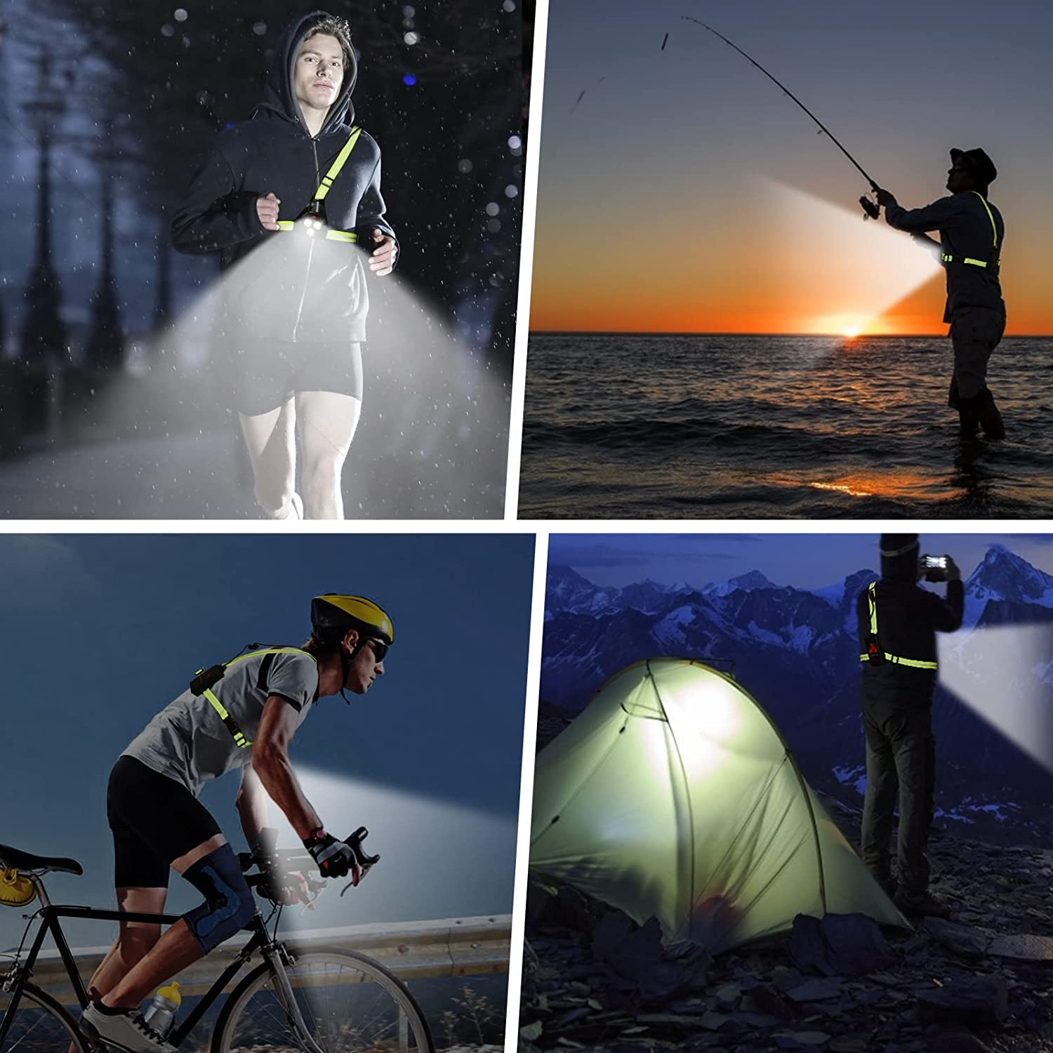 Night Running Lights for Runners, USB Rechargeable LED Chest Lamps with Wearable Reflective Gear, Waterproof Safety Lights Backlight Flashlight with 3 Modes for Running, Jogging (Black & Green) image number 4