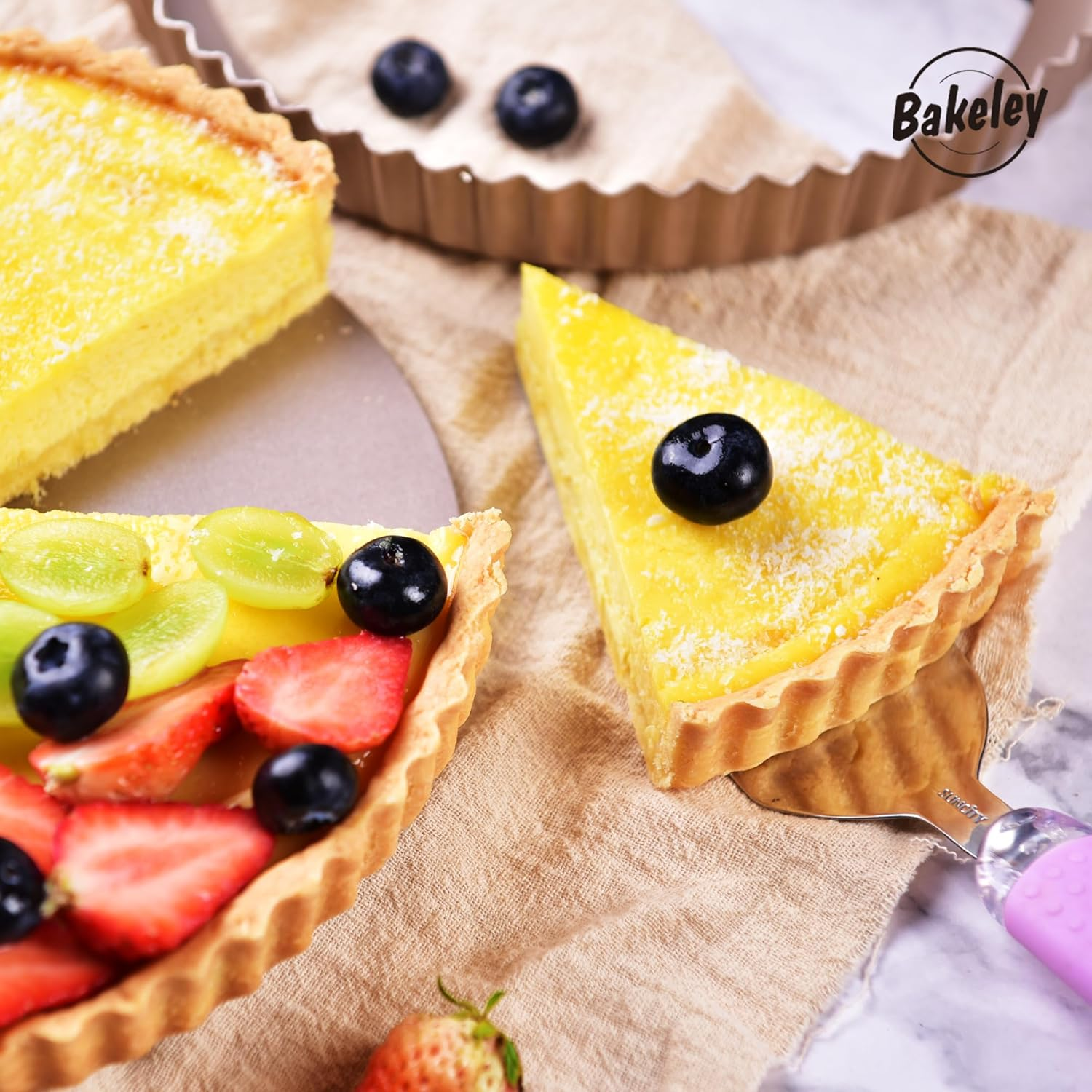 Round Tart Pan with Loose Removable Bottom 25.5Cm, Non-Stick 11-Inch Carbon Steel Quiche Pan for Oven Baking (Champagne Gold) image number 4