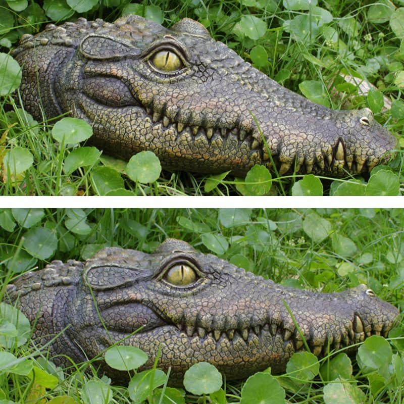 Floating Alligator Head Decoy for Pools and Ponds, Realistic Crocodile Deterrent for Ducks, Geese, and Birds - Easy to Use and Move, Durable - Geiwogwc (Green Eye) - Yellow Eye image number 4