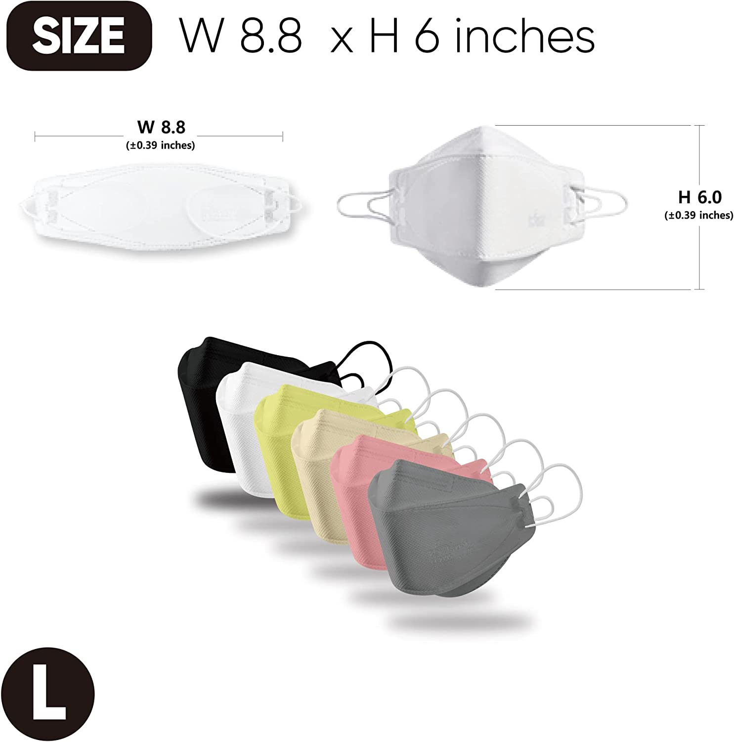 BOTN 11Pcs Black KF94 Protective and Safety Face Mask for Adult, 4-Layer Filter and 3D Design, Adjustable Strap and Premium Quality Made in Korea (Black, Large)