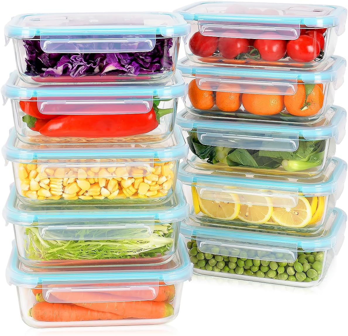 Anshine 10Pack Glass Food Storage Containers Set with Lids,Bpa-Free, Airtight & Leak-Proof Meal Prep Food Containers, Lunch Box Safe for Microwave, Oven, Dishwasher Kitchen Storage