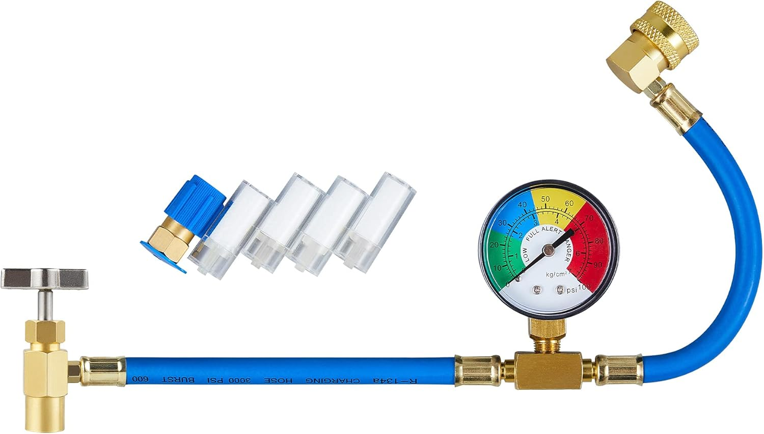 Orion Motor Tech AC Recharge Kit for R134A Systems, R134A AC Charge Kit with Hoses, Self Sealing Can Tap, and Quick Coupler, Auto AC Recharge with 4 Oil Testers and Retrofit Port