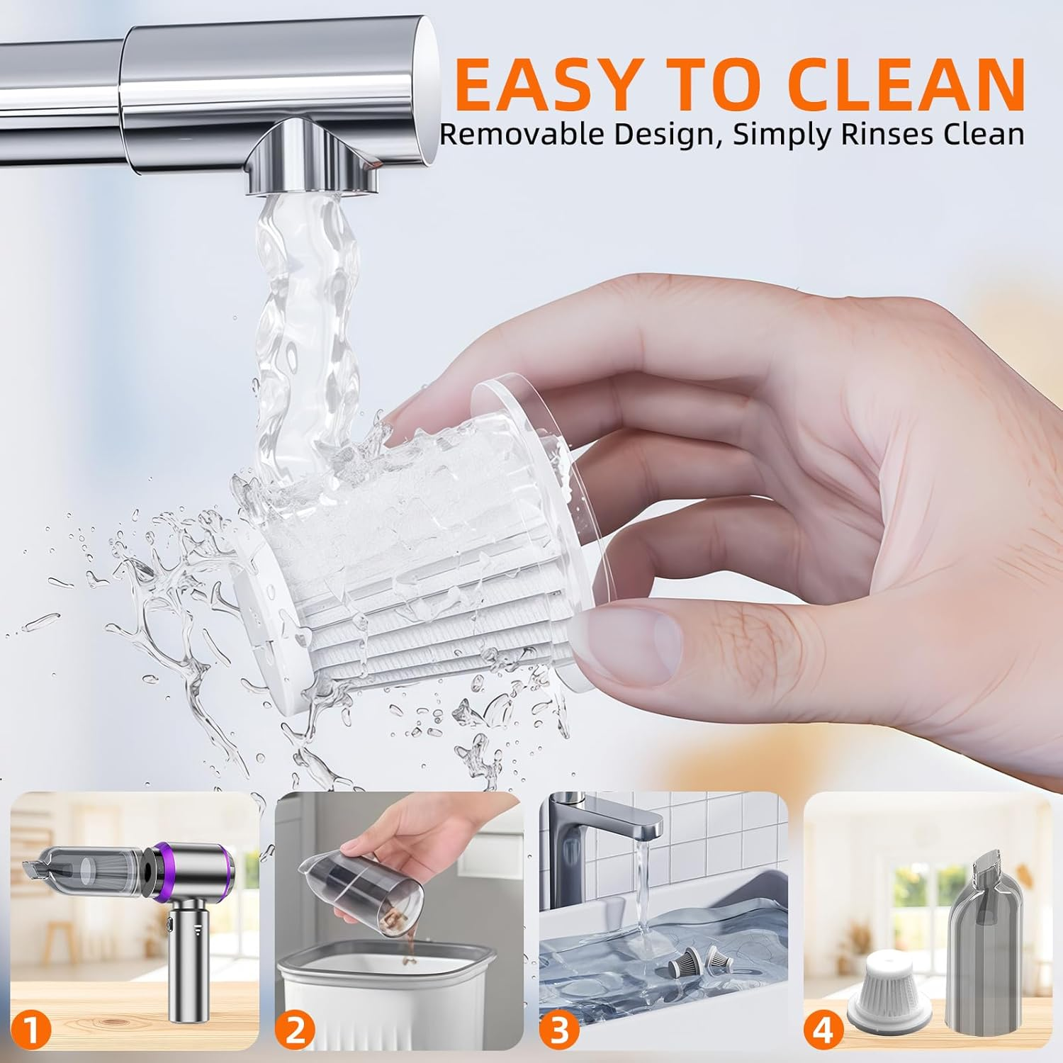 Car Vacuum Cleaner Cordless, 16000Pa High Power Handheld Vacuum with Brushless Motor, 4-In-1 Mini Vacuum Rechargeable & Air Blower, Portable for Car Home Office Pet Cleaning, HEPA Filter