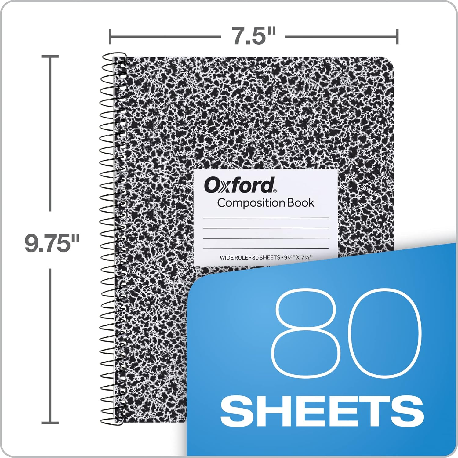 Oxford Spiral Composition Notebooks, 4 Pack, Wide Ruled Paper, 9-3/4 X 7-1/2 Inches, 80 Sheets, Black Marble Cover (64950) image number 6