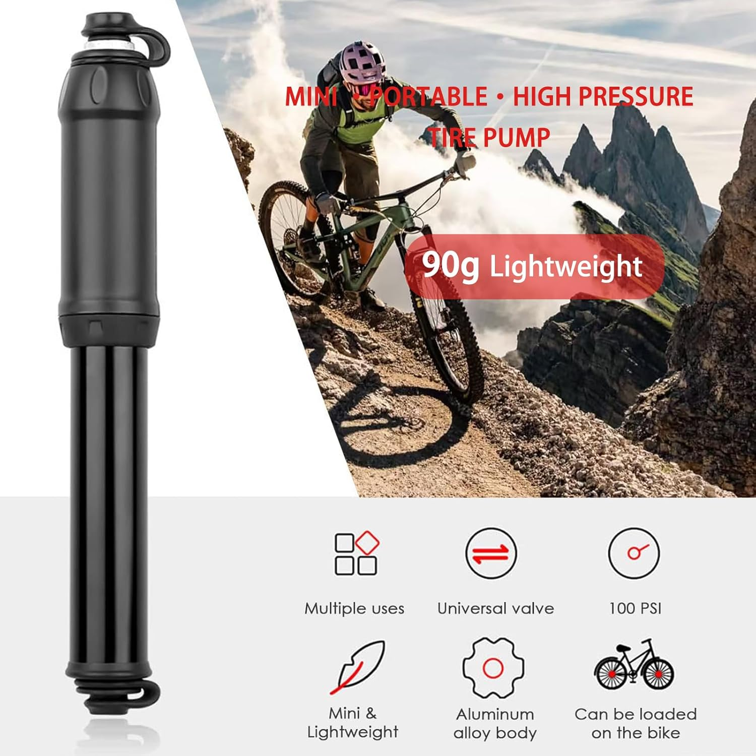 Xoxel High Pressure Bike Pump - Triple Valve Hand Pump for Presta/Schrader | Aluminum Alloy Durable & Waterproof Design, Compact Mtb/Road Bike Pump (Camping & Cycling Ready) image number 1