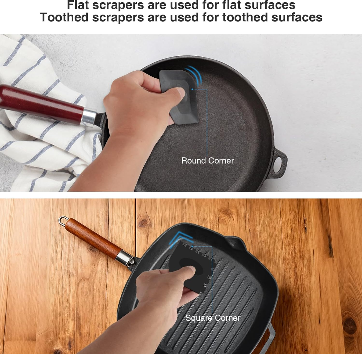 Beeptrum Cast Iron Scrubber and Scraper,Chain Mail Cleaner with Bamboo Handle & Draining Tray,316 Stainless Steel Brush for Cleaning Pots,Pans,Wok,Bakeware,Griddles, Grills,Dishes (Small Chain Mail) image number 2