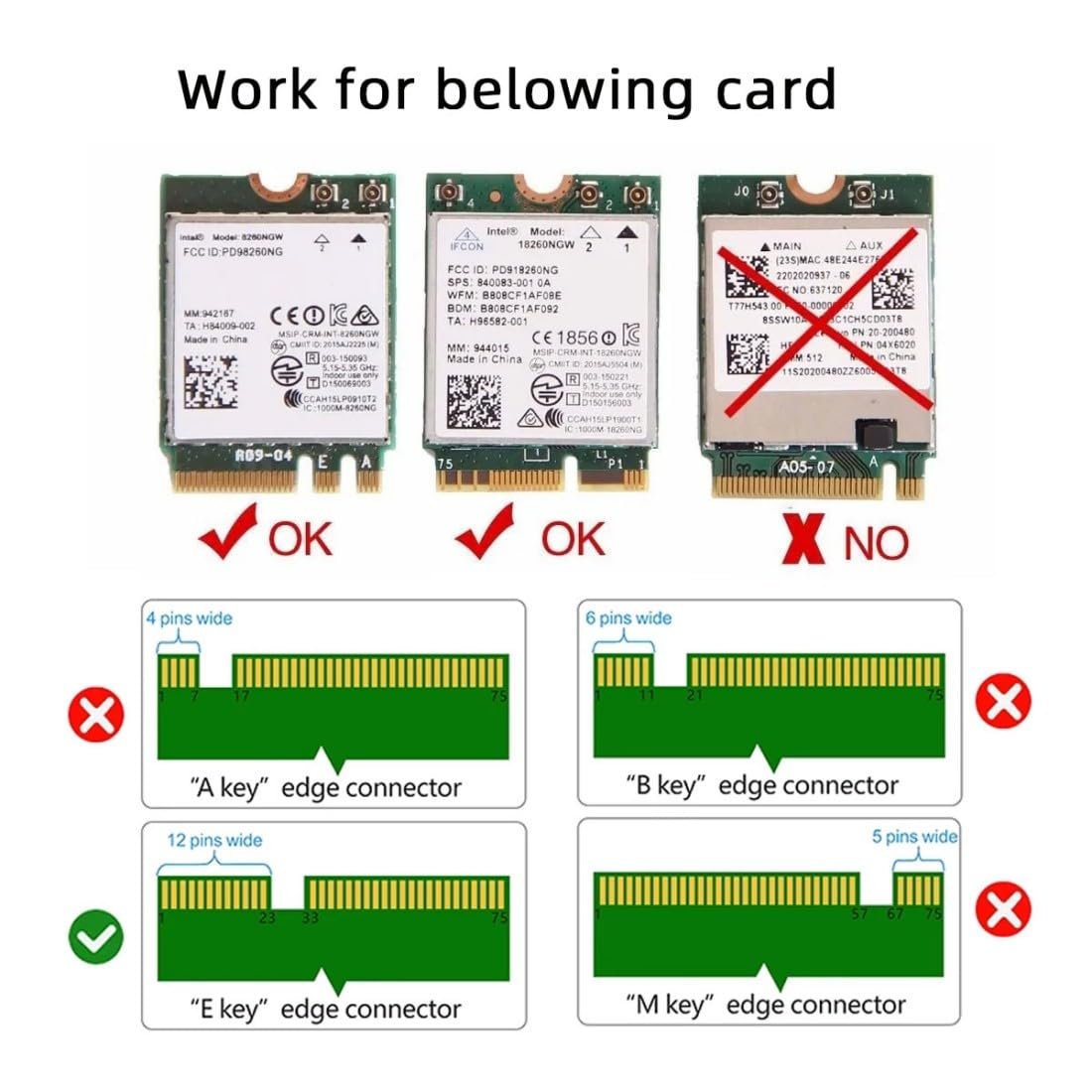 Chenyang PCI-E X1 to NGFF A+E/E-Key Wireless Network Card PCI Express Expansion Card Adapter with Dual Antenna for Wifi5 Wifi6 Wifi6E,Bluetooth 5.3(USB Port),Supports Windows 11/10 image number 4