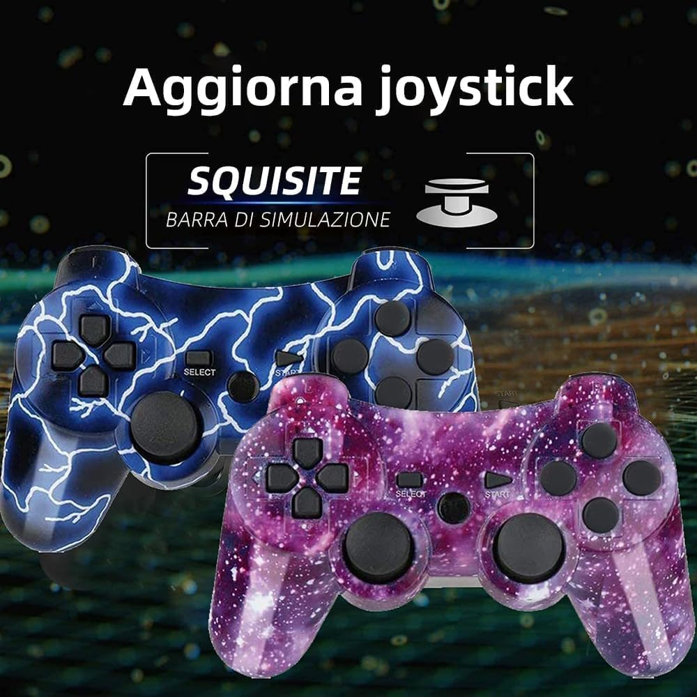 PS3 Gaming Controller, Wireless Move/Motion Controller Gamepad with Upgraded Joystick Compatible with Play Station - 3 (Blue Lightning and Red Starry Sky) image number 5