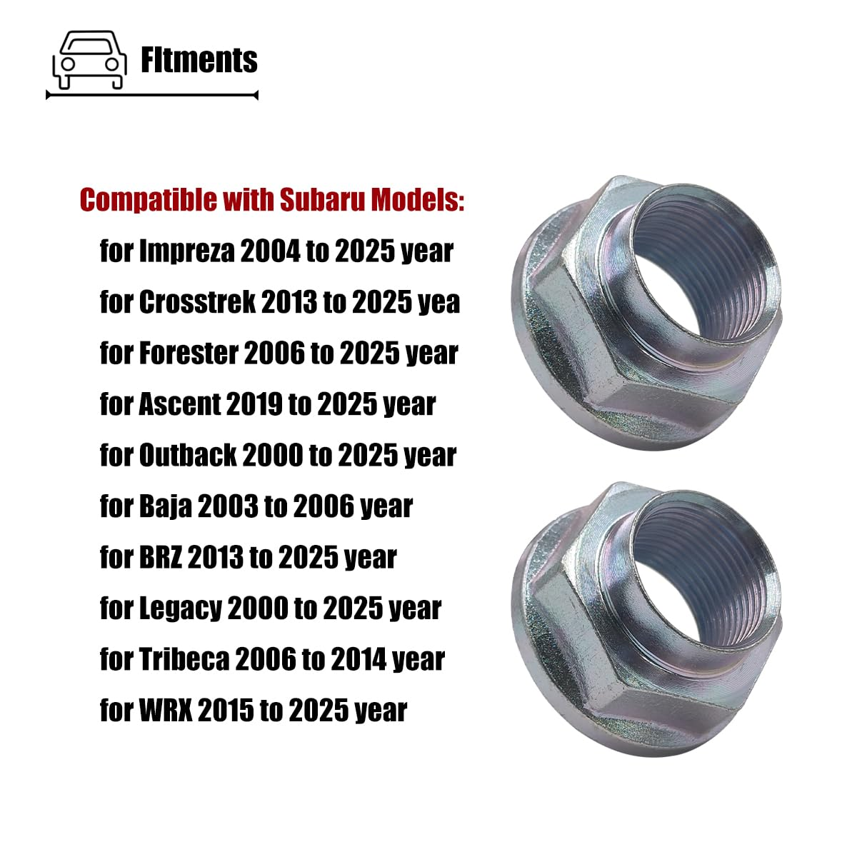 2PCS Transmission Axle Nuts Compatible with Subaru Forester Crosstrek Impreza Ascent Outback BRZ Legacy Baja, CV Axle Nut for 902170049 image number 1