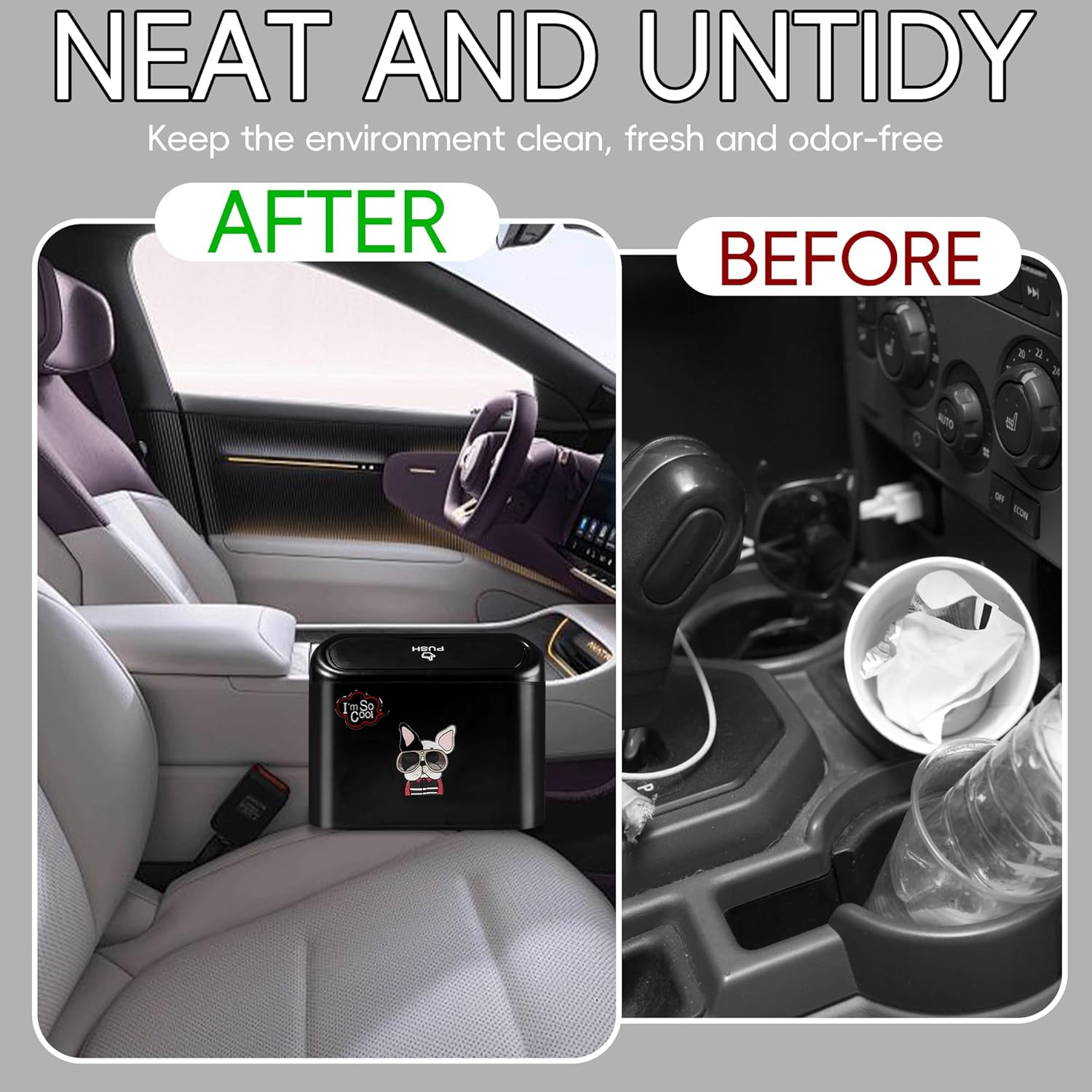 Car Trash Can with Lid ABS Leakproof Vehicle Garbage Bin Cool Dogfighting Pattern Storage Bucket with 100Pcs Trash Bags for Front Back Seat Centre Console Accessories Suitable for Car Home Office image number 3