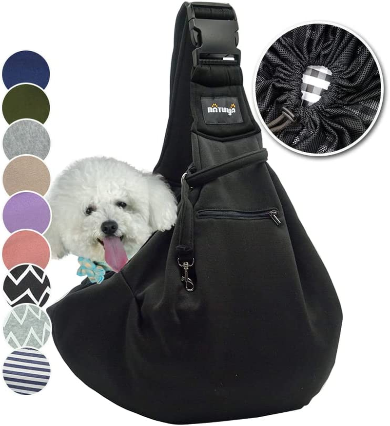 NATUYA Pet Dog Sling Carrier - Dog Sling with Net Bag for Carrier Dogs Cats-Hands Free Pet Bag-Buckle Net Pocket Pet Bag (Black)