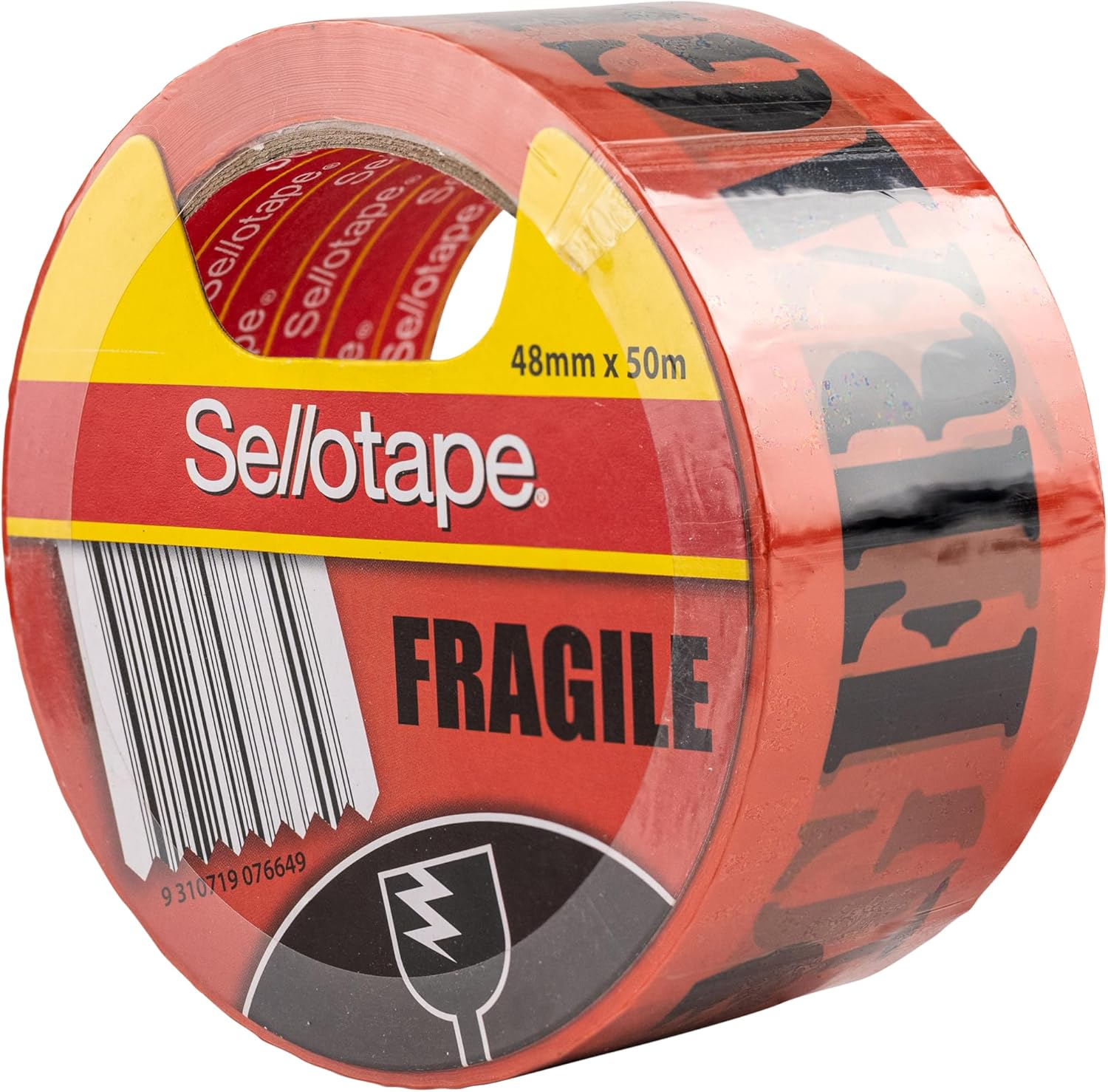 Sellotape Fragile Tape, Orange, High Visibility Packaging Tape, Water-Based Acrylic Adhesive, Ideal for Sealing Fragile Packages, 48Mm X 50M Roll image number 1