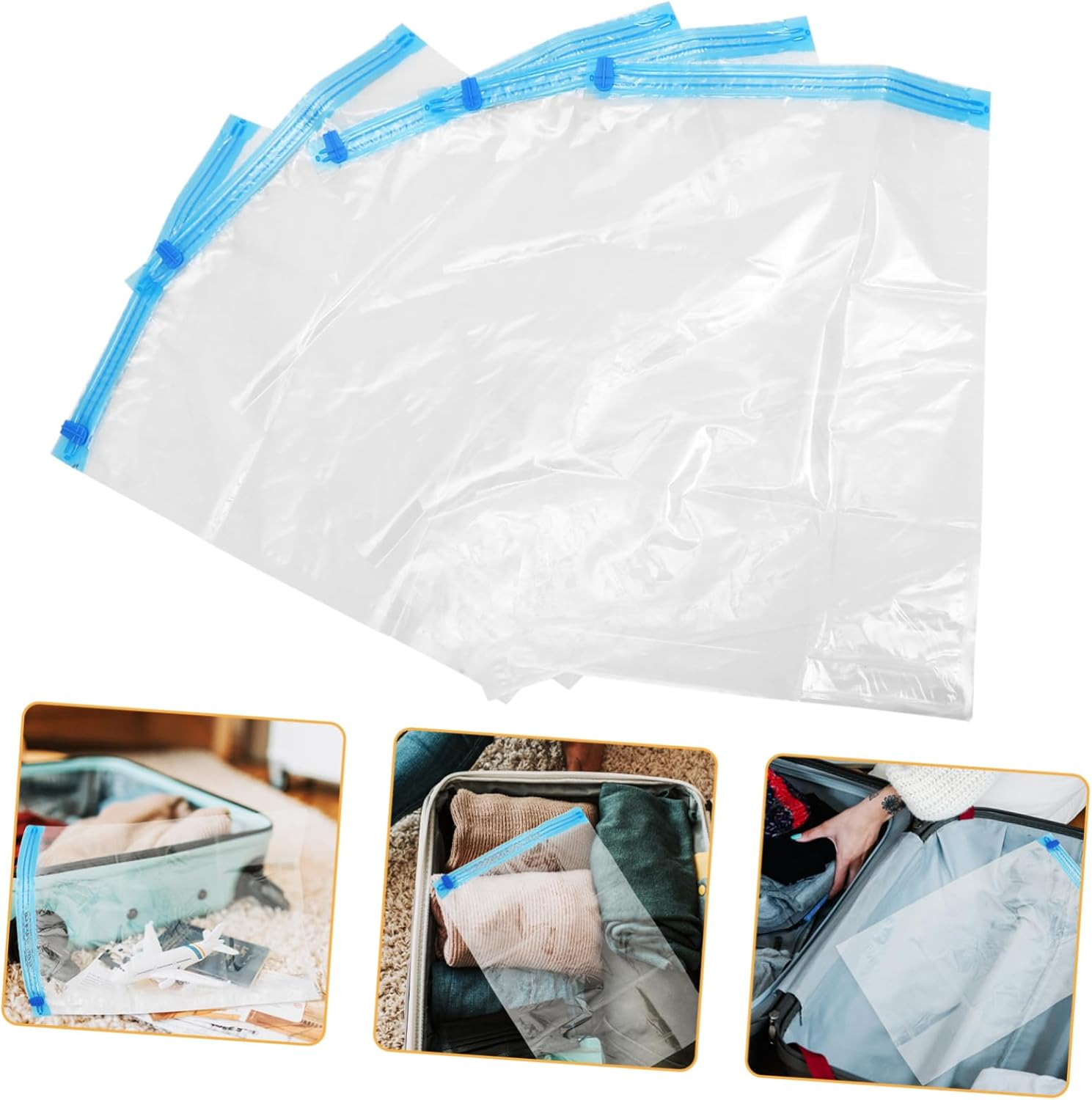 Levemolo 5Pcs Travel Hand Roll Vacuum Compression Bags for Clothes Space Saver Bags for International Travel Must Haves Material for Easy Identification image number 6