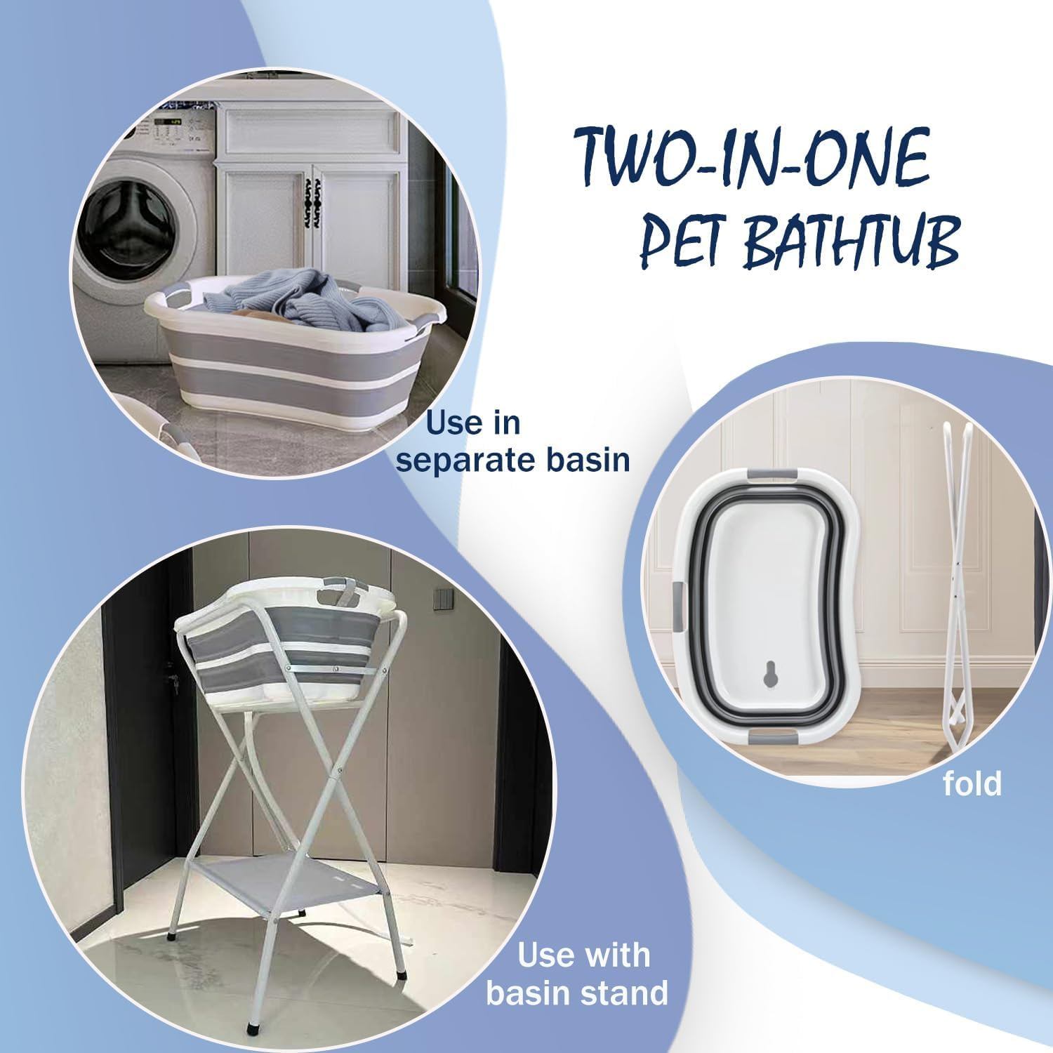 2 in 1 Dog Bath Tub Dog Washing Station for Bathing and Grooming, Elevated Collapsible Foldables Portable Shower Bathtub with Drainage Hole for Small Dogs Cats Pet, Indoor and Outdoor image number 2