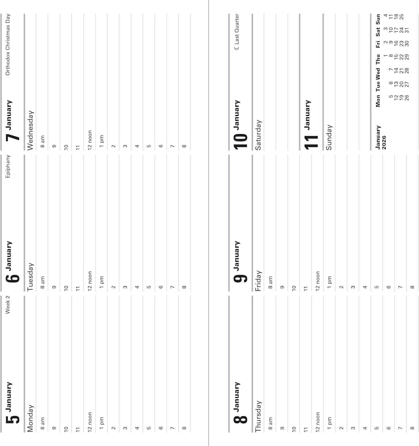 Letts of London Classic Slim Landscape Week to View with Appointments 2026 Diary - Black 26-T35SBK