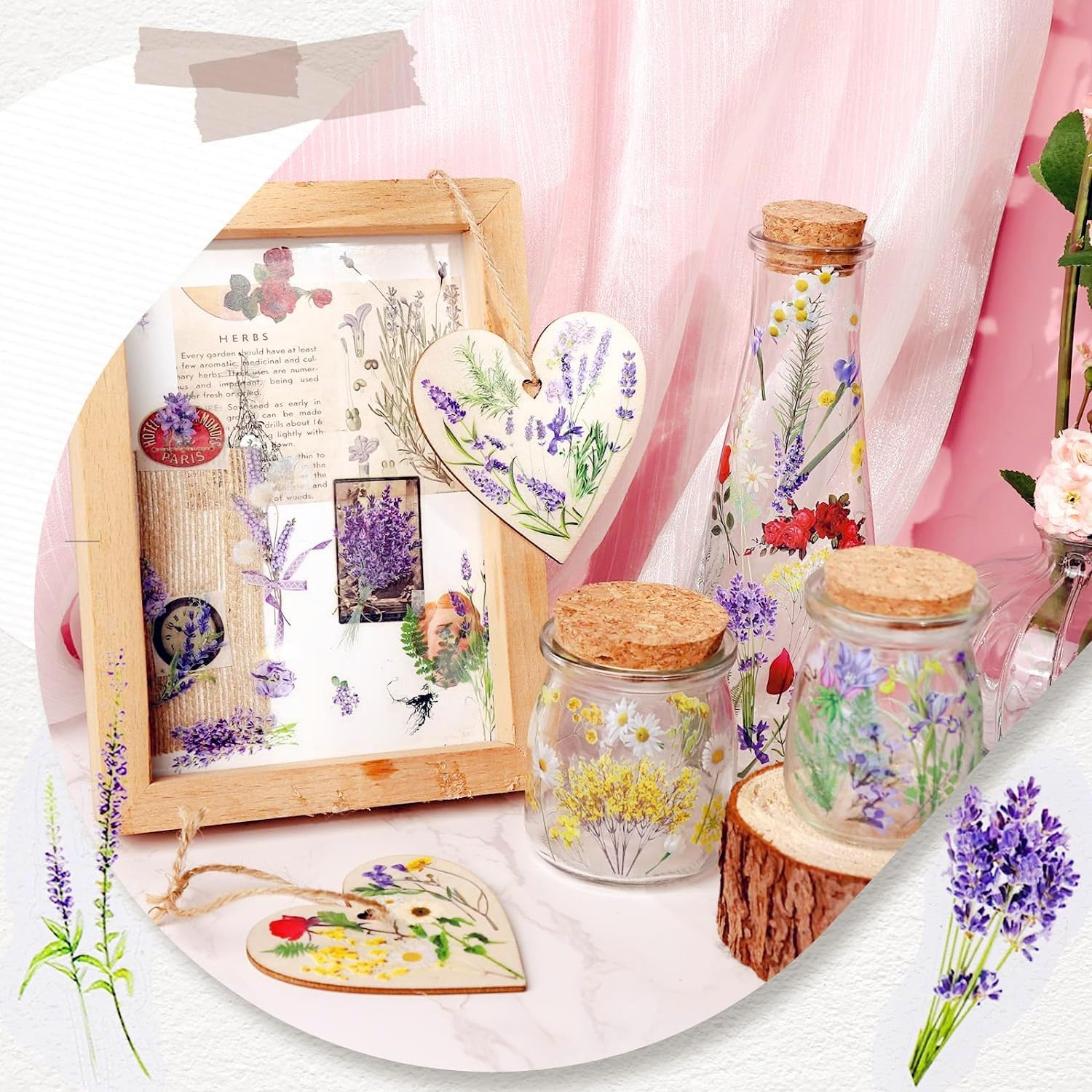 Scrapbooking Supplies Stickers (720Pcs /8Pack), Vintage Transparent Decorative Pretty Retro Floral Stickers Set, Nature Themes Stickers, for Scrapbooking Journaling DIY image number 6