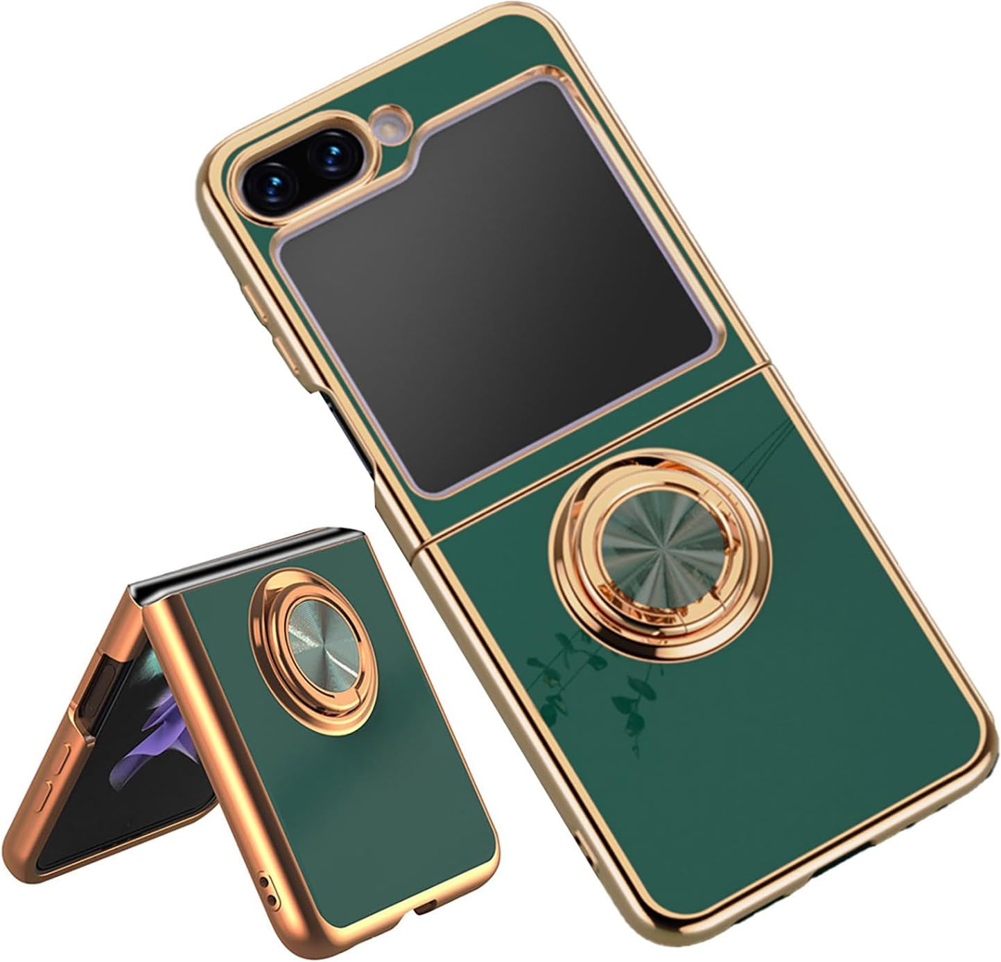 ILING Case for Samsung Galaxy Z Flip 7 5G (Z Flip7 5G) with 360 Degree Ring Stand, Luxury Galvanised Gold Trim, Soft TPU Silicone, Shockproof Protective Case, Ultra Thin Women'S Mobile Phone Case