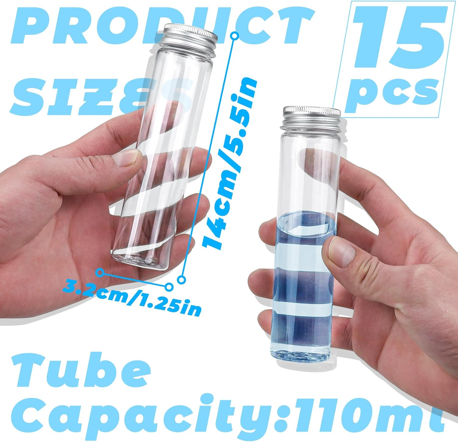 15 Pcs Plastic Test Tubes, 110Ml Clear Storage Tubes with Caps, Plastic Gifts Test Tube for Crafts, Small Tube Containers for Candy, Bead, Plants, Bath Salt Container image number 4