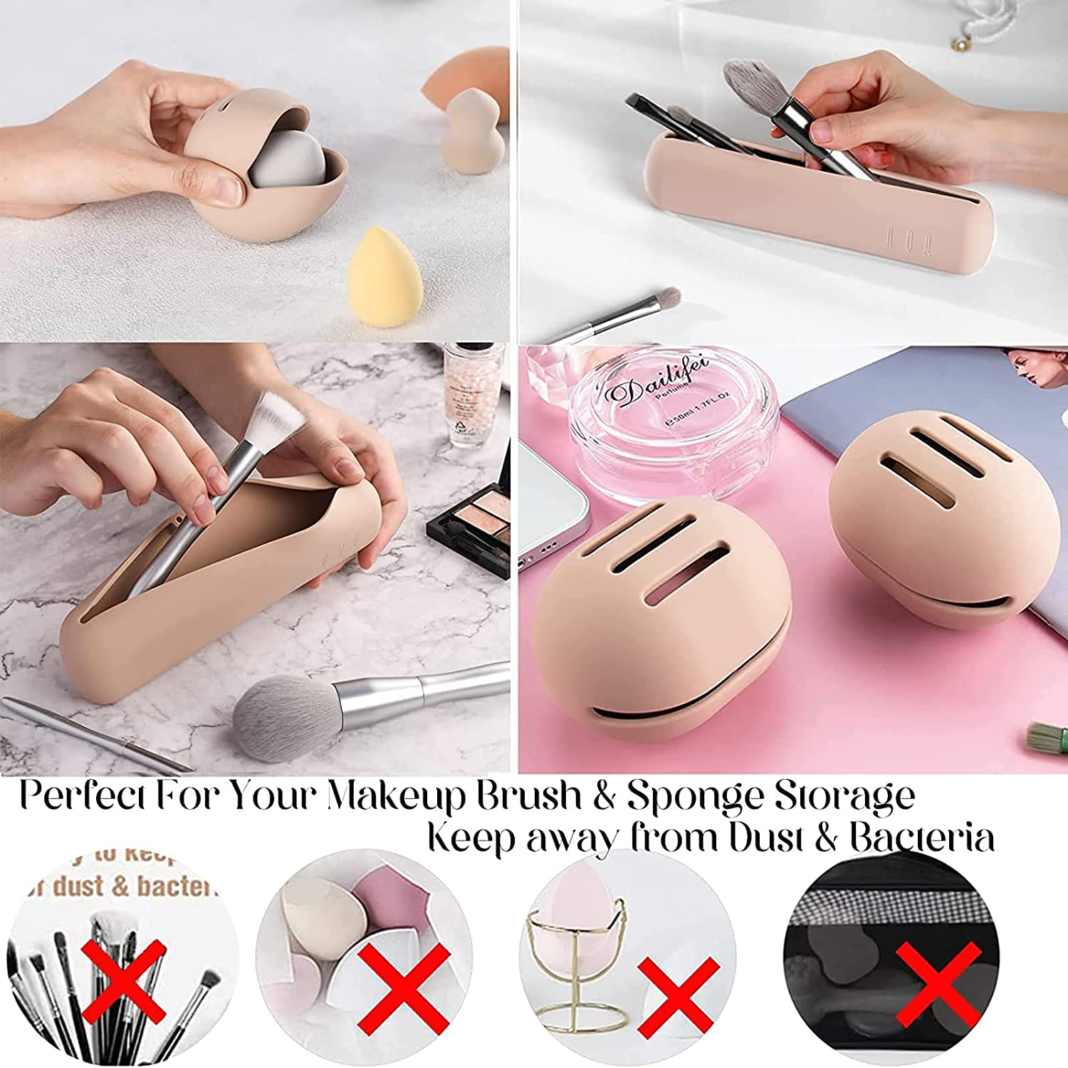 Travel Makeup Brush Holder, Silicone Makeup Brush Bag, Trendy and Portable Cosmetic Face Brushes Holder, Soft and Waterproof Makeup Tools Organizer for Travel (B) image number 3