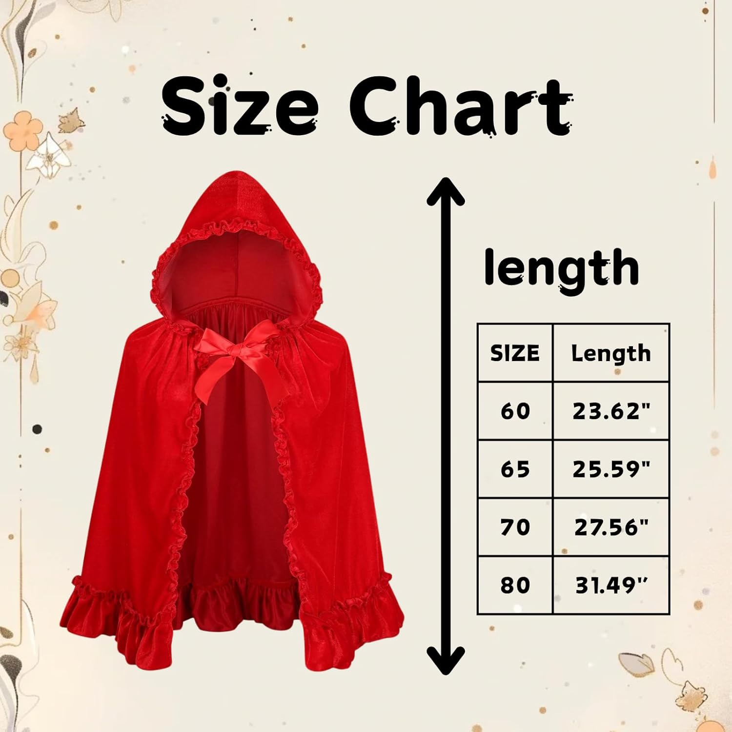 Little Red Riding Hood Cape,Adult Red Velvet Cloak with Hood Fairytale Character Halloween Costumes Accessories for Women image number 7