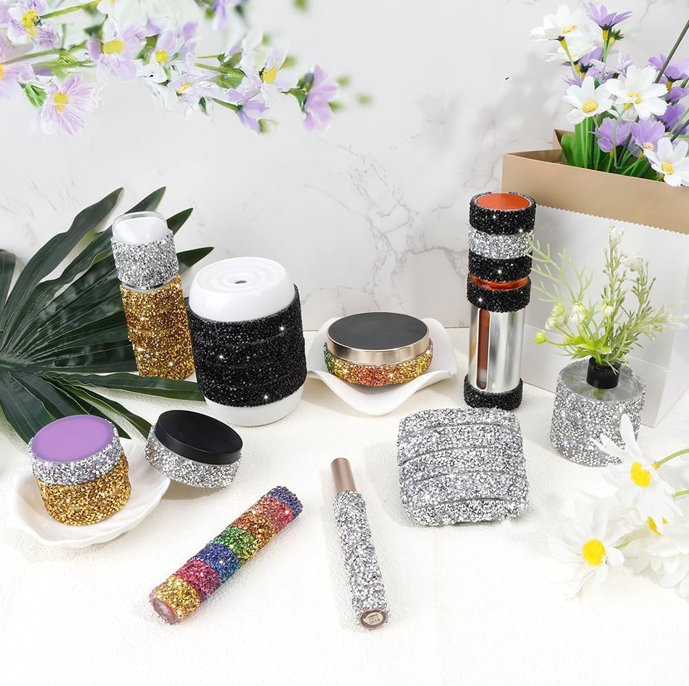 1 Yards Resin Rhinestone Ribbons Self Adhesive Diamond Ribbon Crystal Strips Roll Silver Glitter Resin Diamond Belt Bling Rhinestone Rope for DIY Art Crafts (Silver, One Size) image number 3