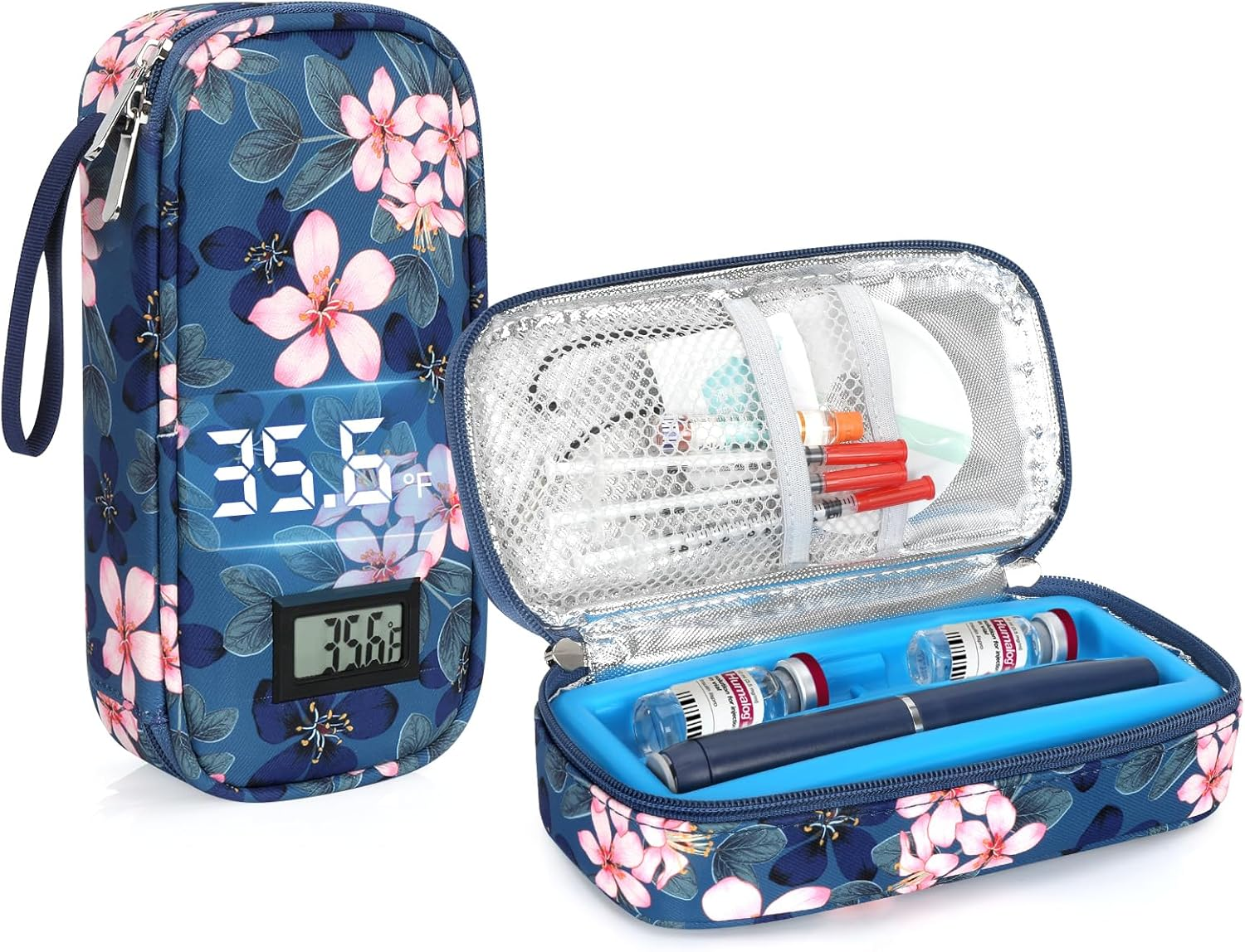 YOUSHARES Insulin Cooler Travel Case for Pen & Vials, Temperature Display Diabetic Medication Cooling Bag with Protective Ice Brick, TSA Approved Refrigerated Diabetes Supplies Carrying Organizer
