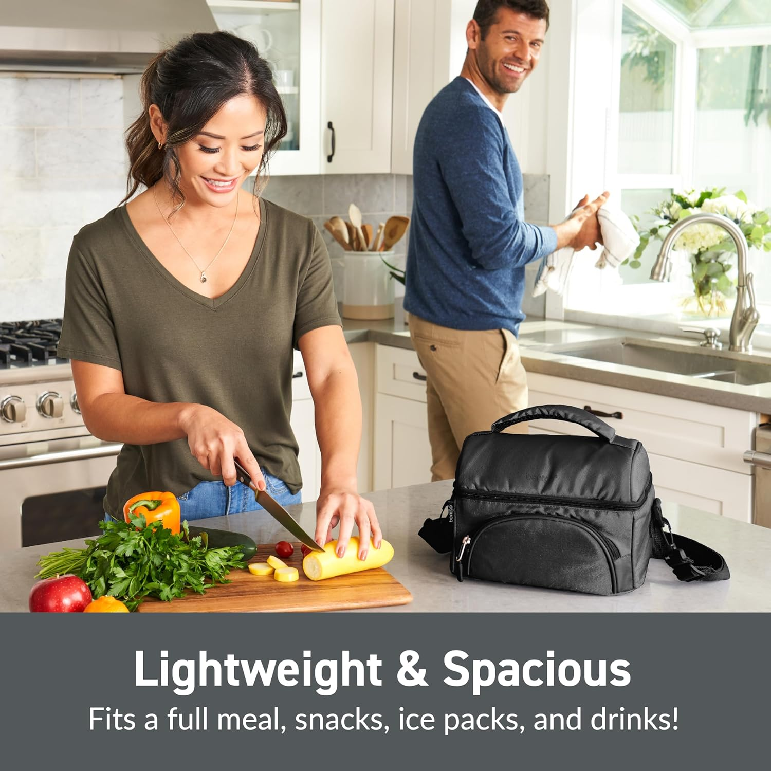 Bentgo&reg; Deluxe Lunch Bag - Durable and Insulated Lunch Tote with Zippered Outer Pocket, Internal Mesh Pocket, Padded & Adjustable Straps, & 2-Way Zippers - Fits Most Lunch Boxes (Carbon Black) - Carbon Black image number 2