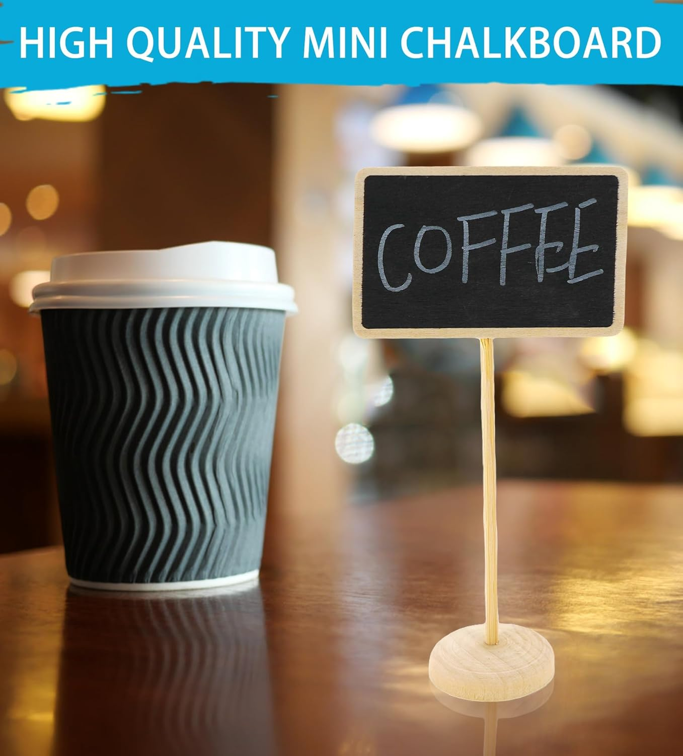 15Pack Wood Mini Chalkboard Signs with Support Easels, Place Cards, Small Wave Rectangle Chalkboards Blackboard for Message Board Signs, Weddings, Birthday Parties, and Special Event Decorations image number 3