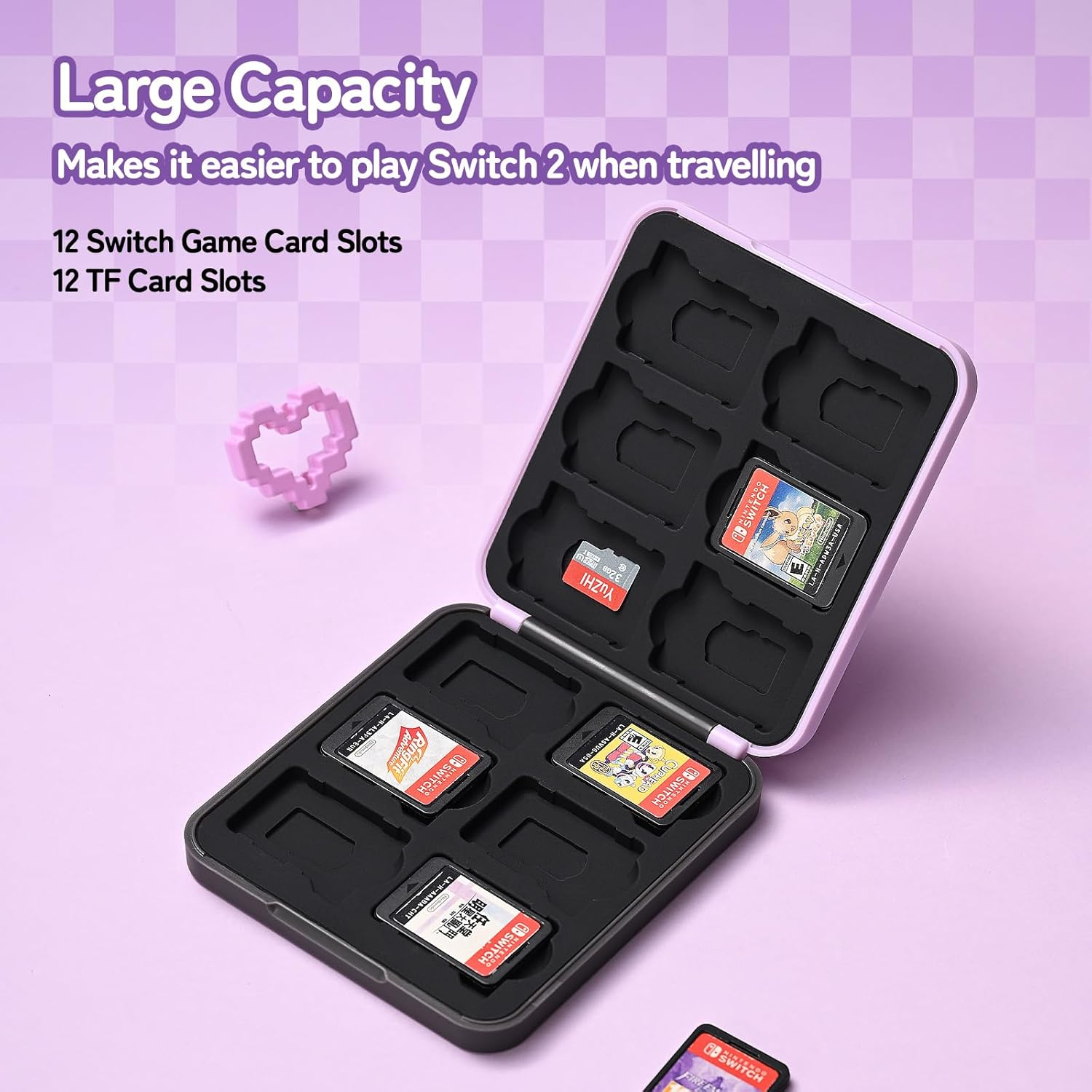 Kuitmor Switch Game Card Case Compatible with Switch 2 (2025) Portable Game Holder Cartridge Case for NS 2 with 12 Game Card Slots, Purple image number 2