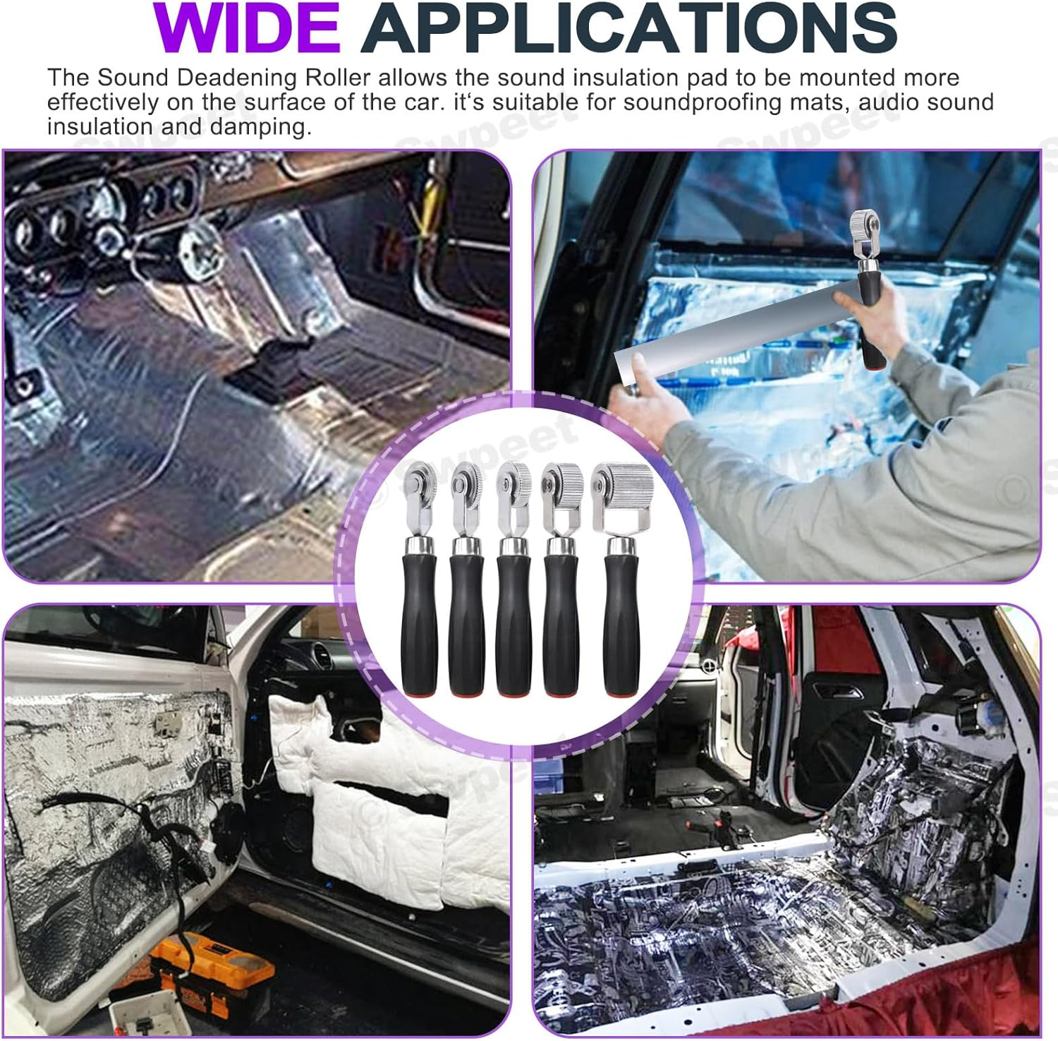 Swpeet 5Pcs 5Sizes Car Sound Deadening Roller Set, Auto Noise Roller Car Sound Deadener, Metal Installation Tool for Auto Car Sound Deadener, Installation Tool Rolling Wheel Interior Accessories image number 3