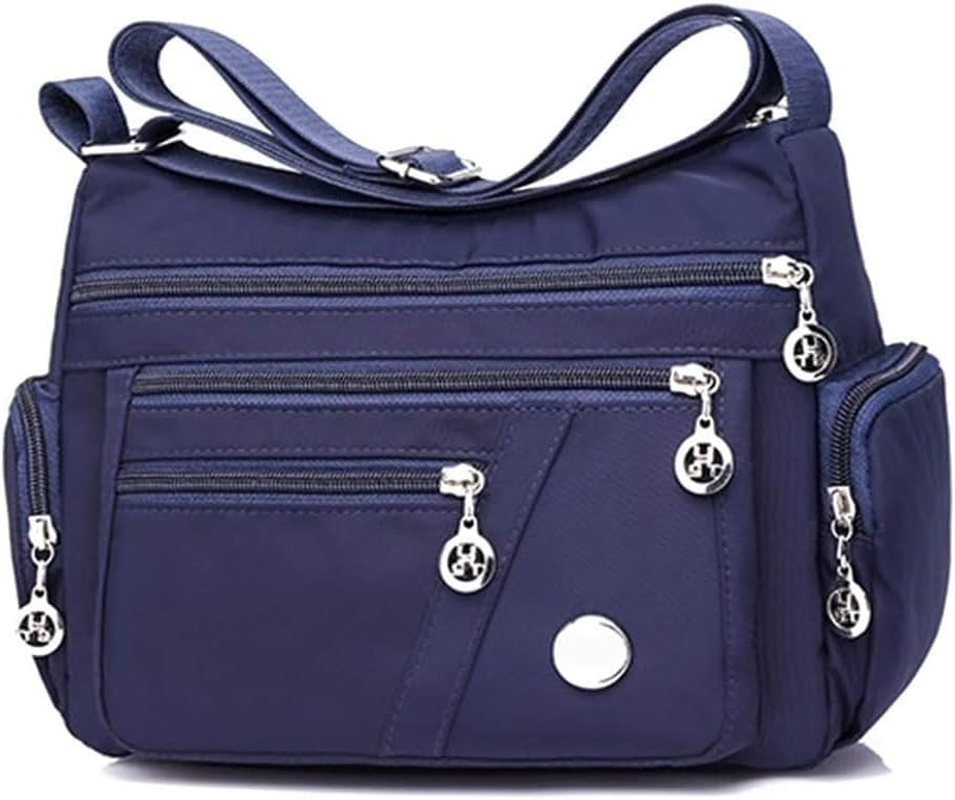 Women'S Casual Multi-Pocket Shoulder Bag, Larger Capacity, Waterproof Nylon Shoulder Bag, Handbag for Shopping, Daily Use,Black