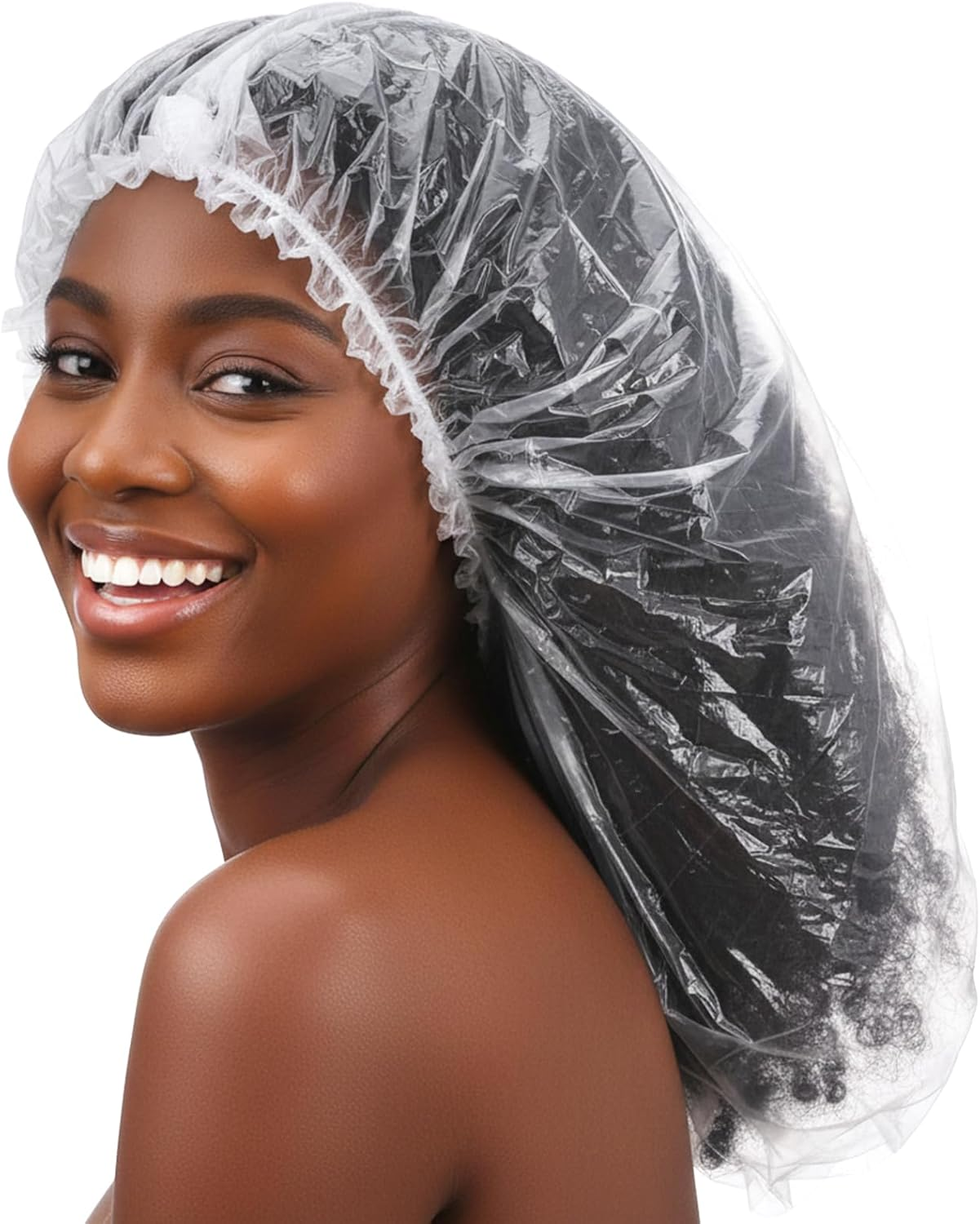 10 PCS Oversized Disposable Plastic Shower Cap, Large Lengthen Elastic Waterproof Bath Caps Clear Thick Plastic Shower Cap for Long Braids, Dreadlocks Locs Hair Treatment image number 5